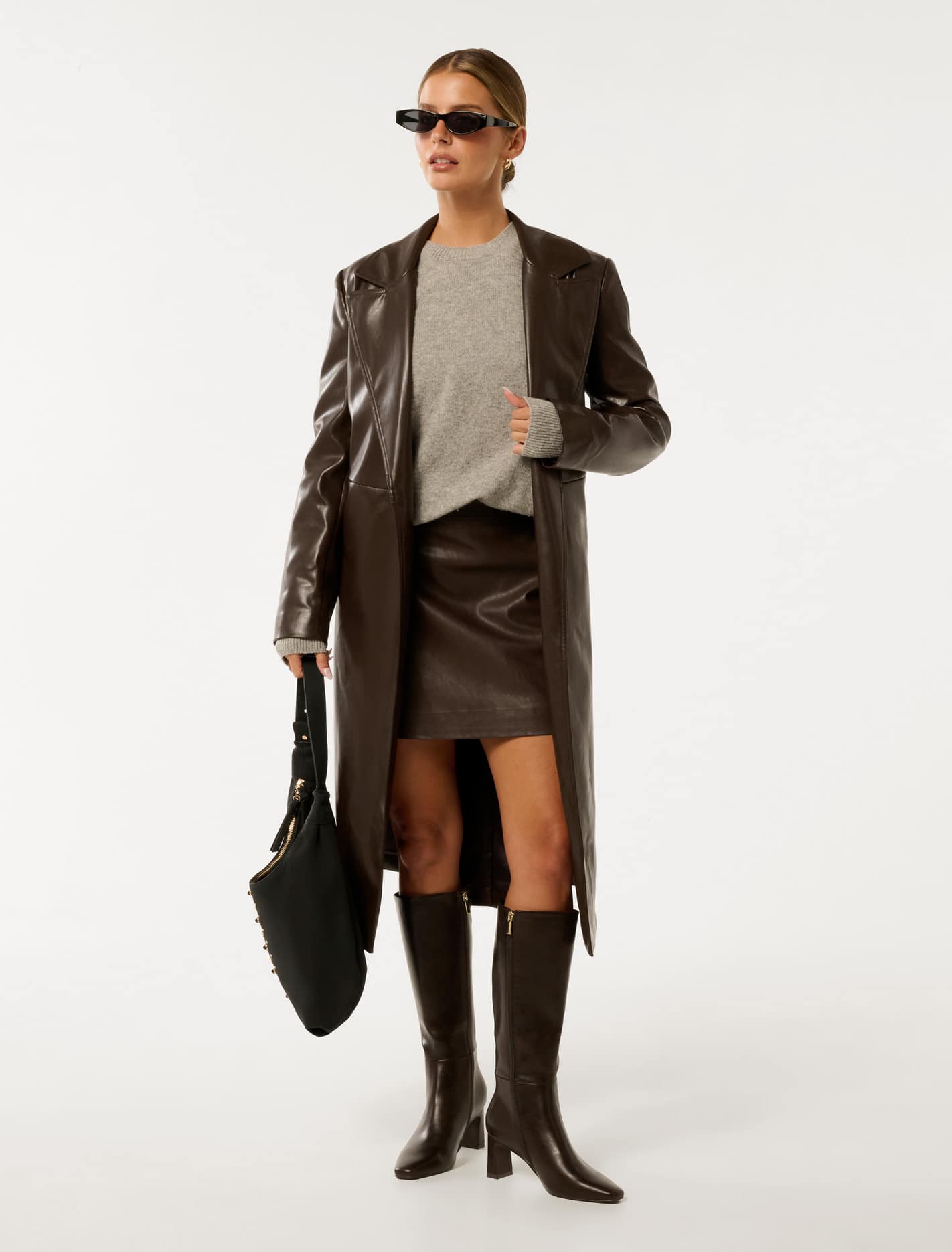 Gabbi Petite Vegan Leather Trench Chocolate