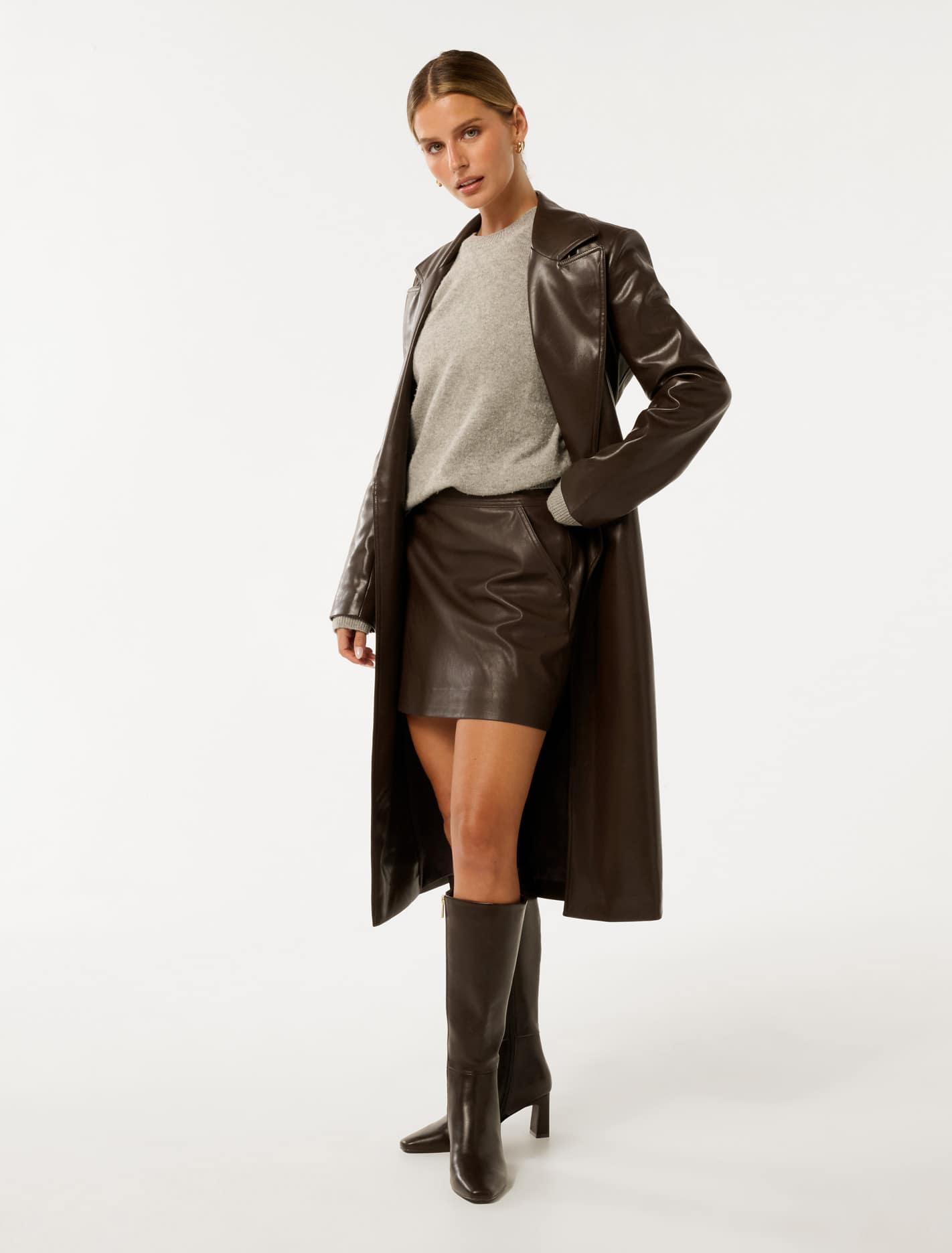 Gabbi Petite Vegan Leather Trench Chocolate
