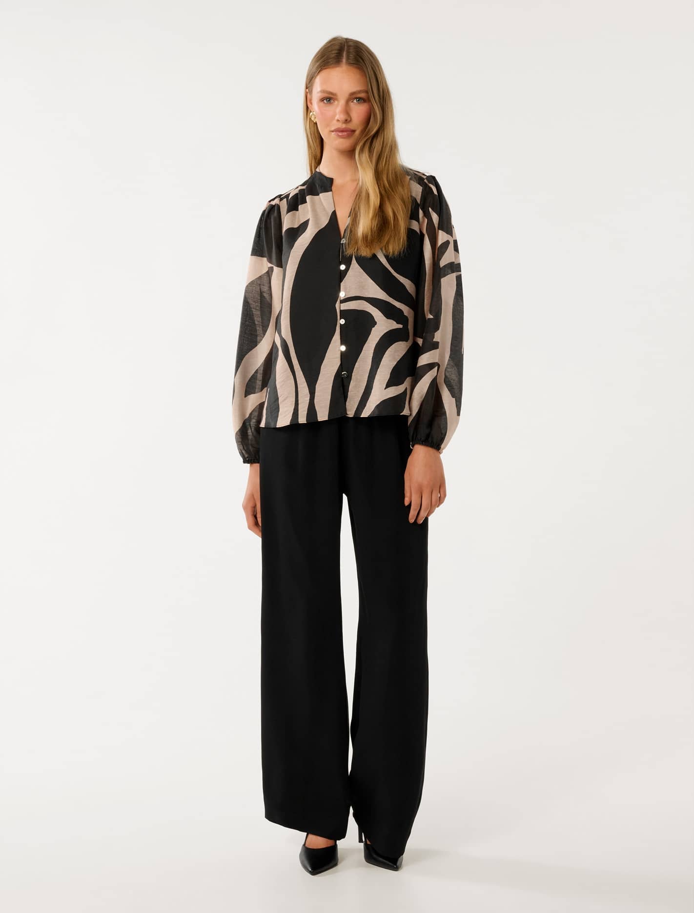Adaline Printed Blouse Black Drew Abstract