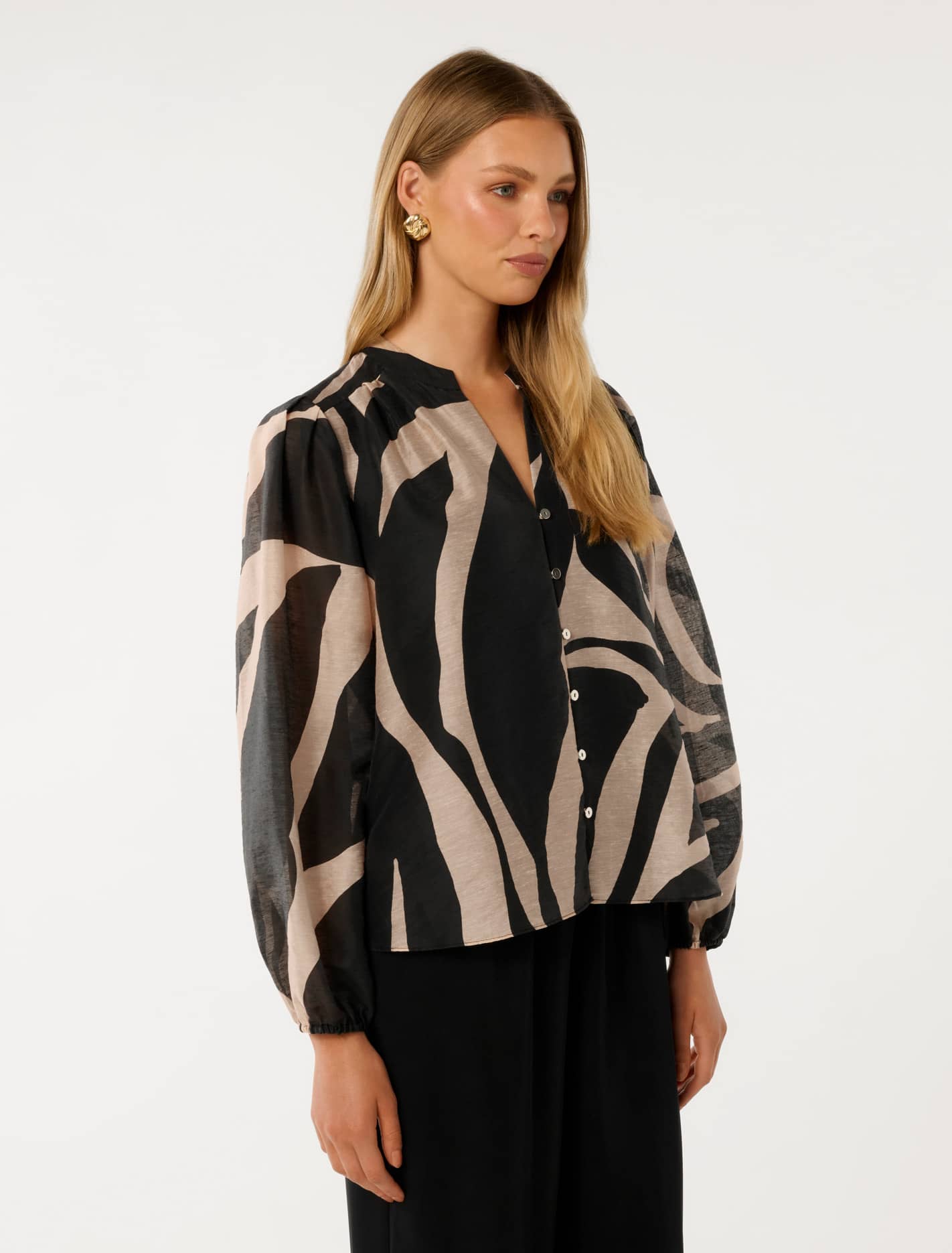 Adaline Printed Blouse Black Drew Abstract