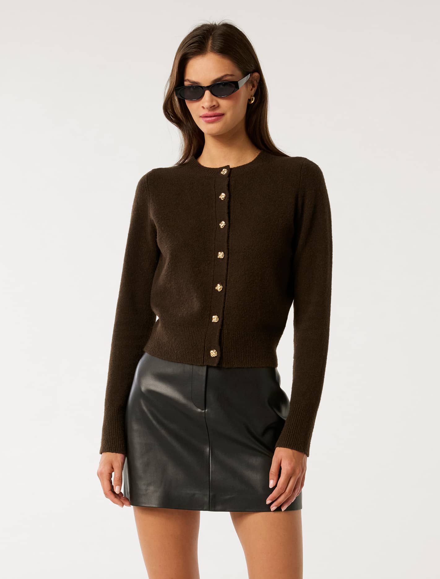 May Crew Neck Cardigan Chocolate