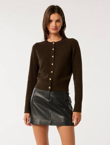 May Crew Neck Cardigan Chocolate