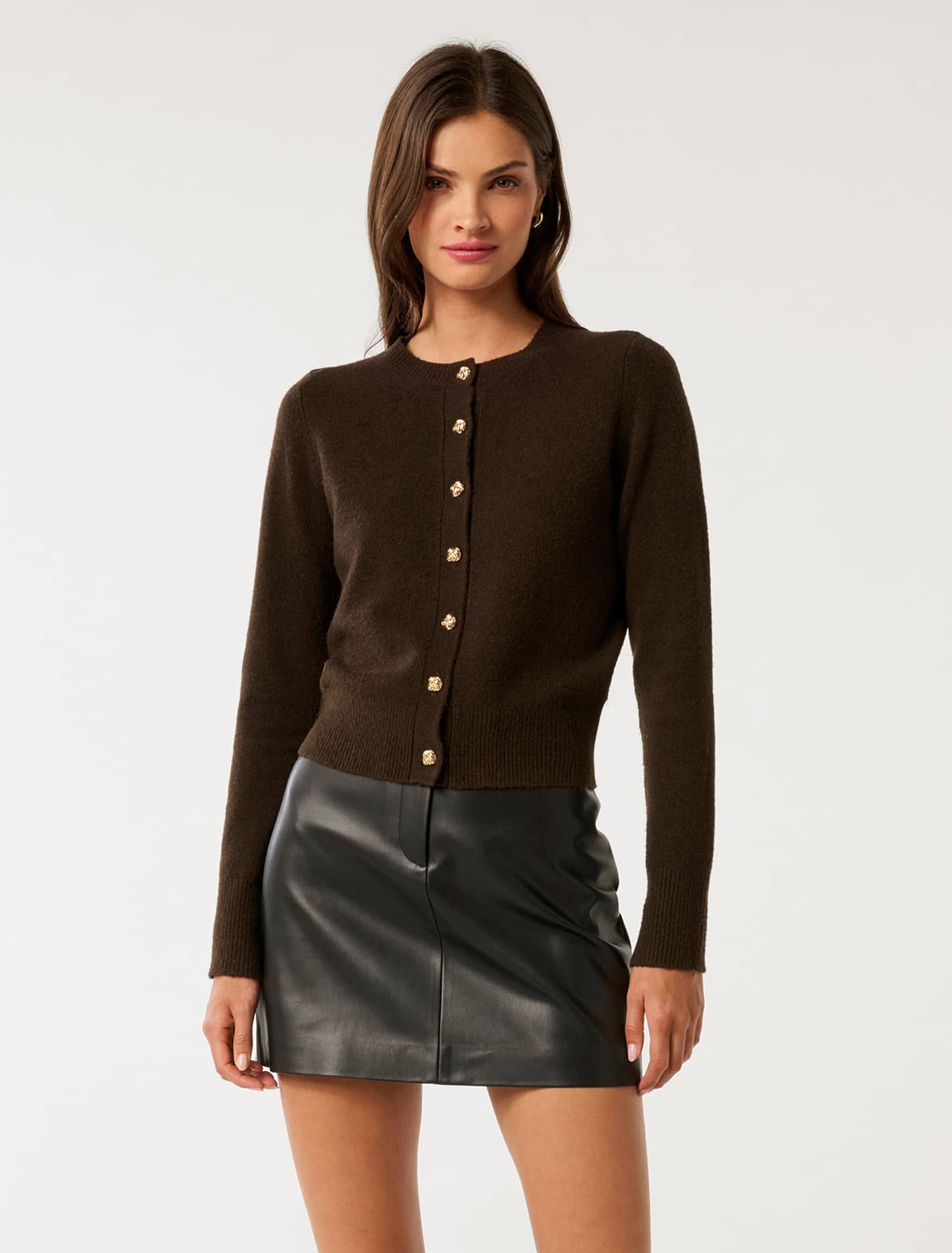 May Crew Neck Cardigan Chocolate