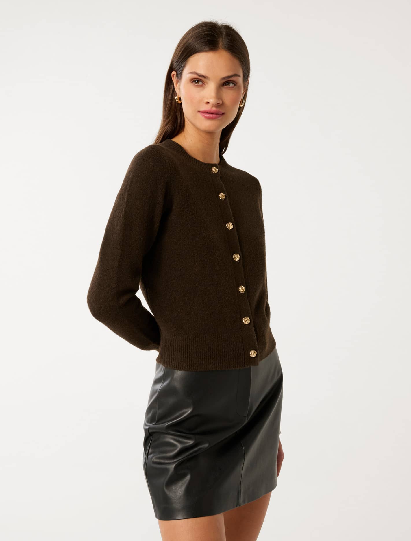 May Crew Neck Cardigan Chocolate