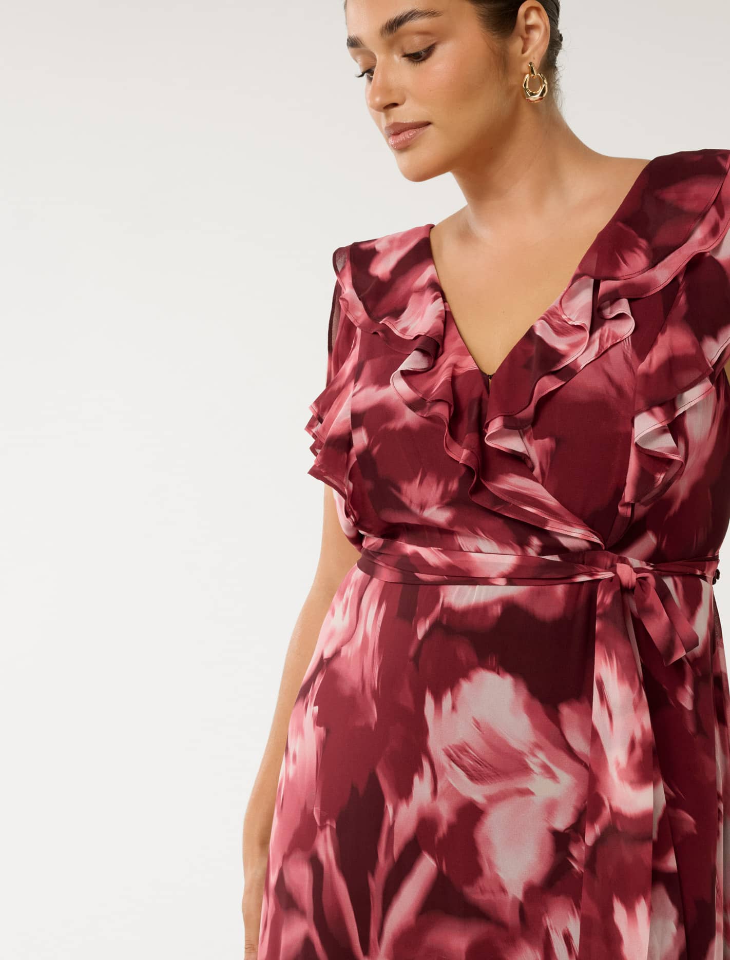 Naya Curve Ruffle Midi Dress Berry Odella Floral