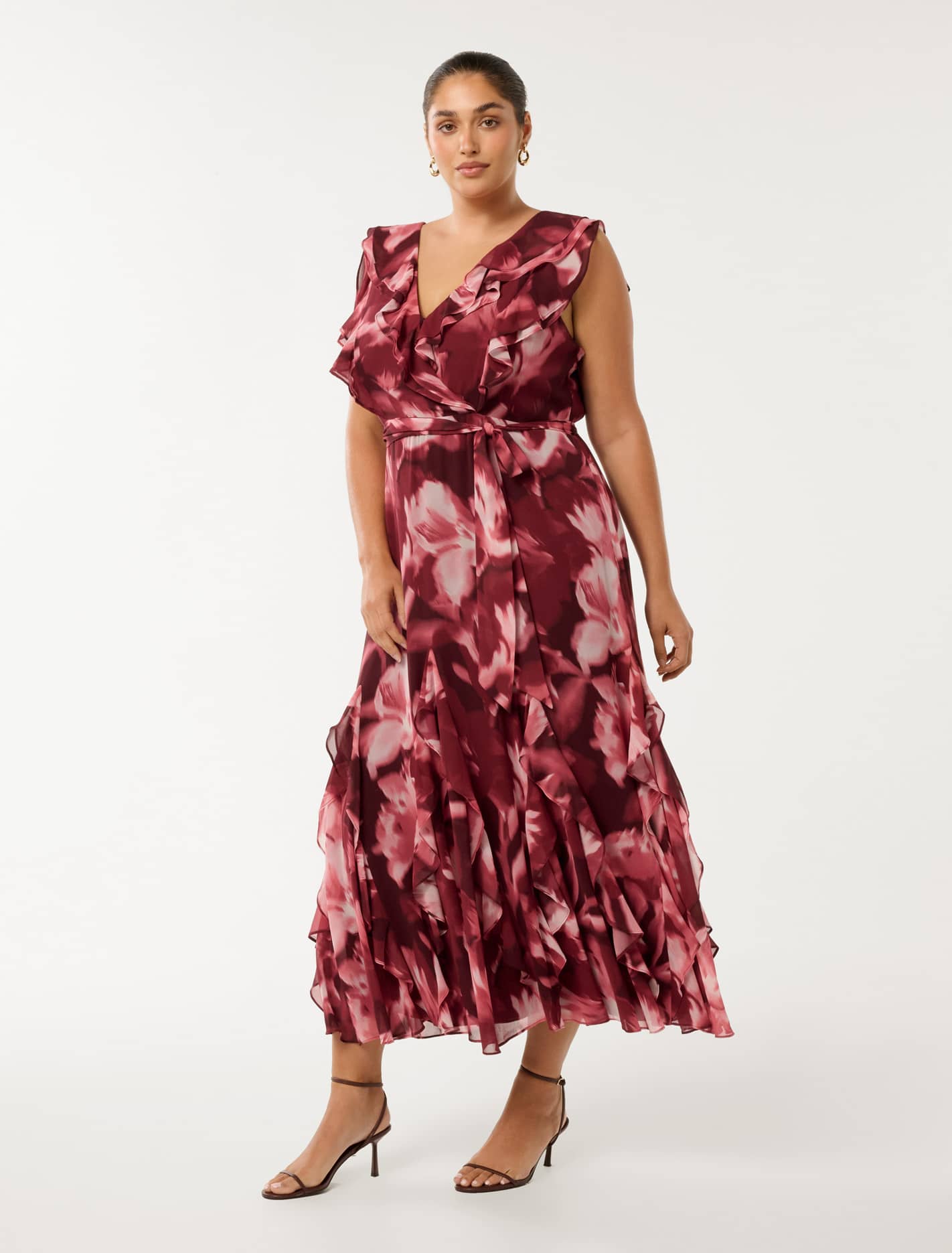 Naya Curve Ruffle Midi Dress Berry Odella Floral