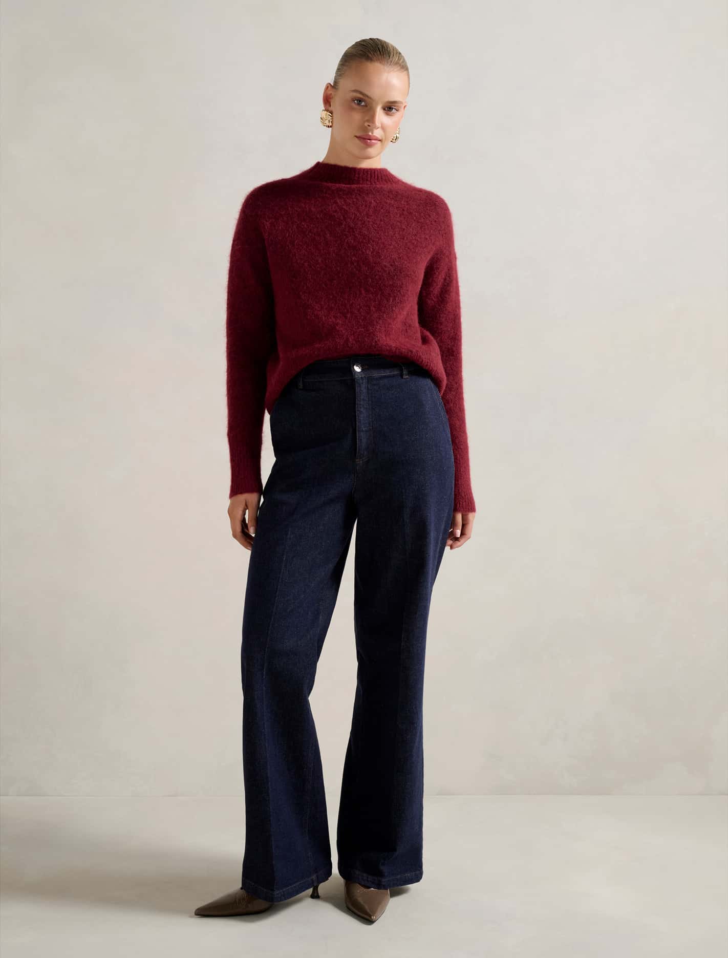Anela Stand Neck Jumper Red