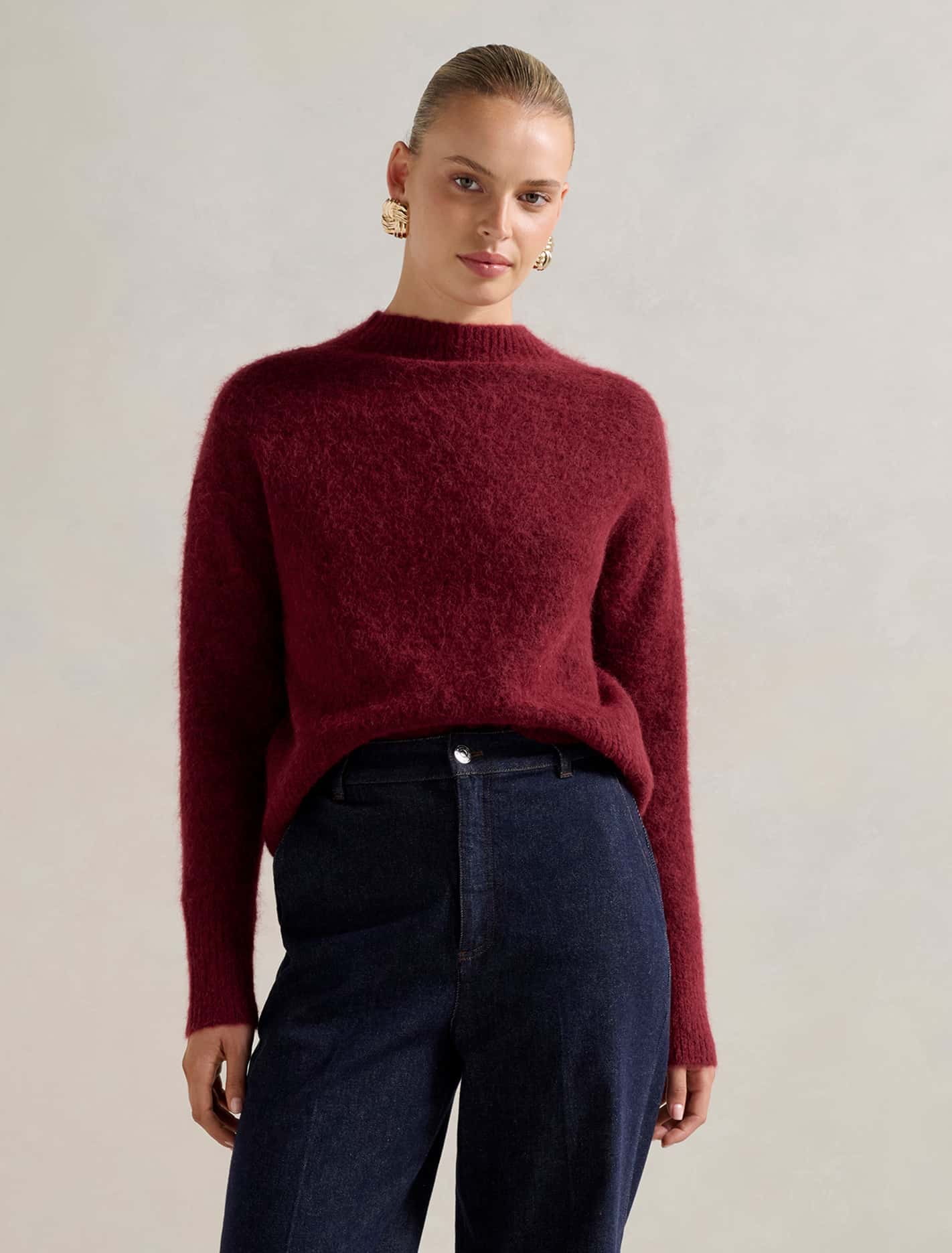 Anela Stand Neck Jumper Red