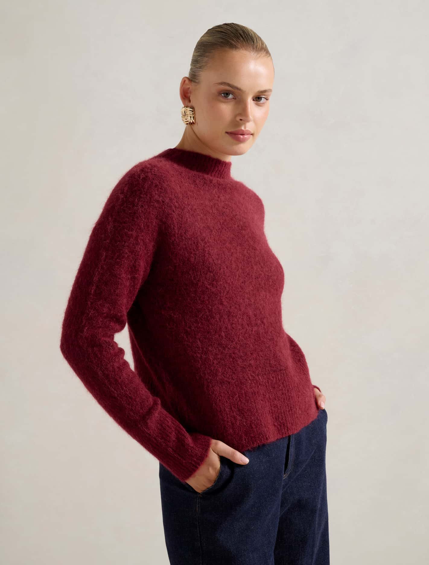 Anela Stand Neck Jumper Red