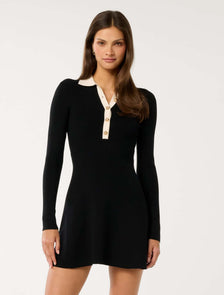 Phoebe Long-Sleeve Mini Dress Mono Tipped