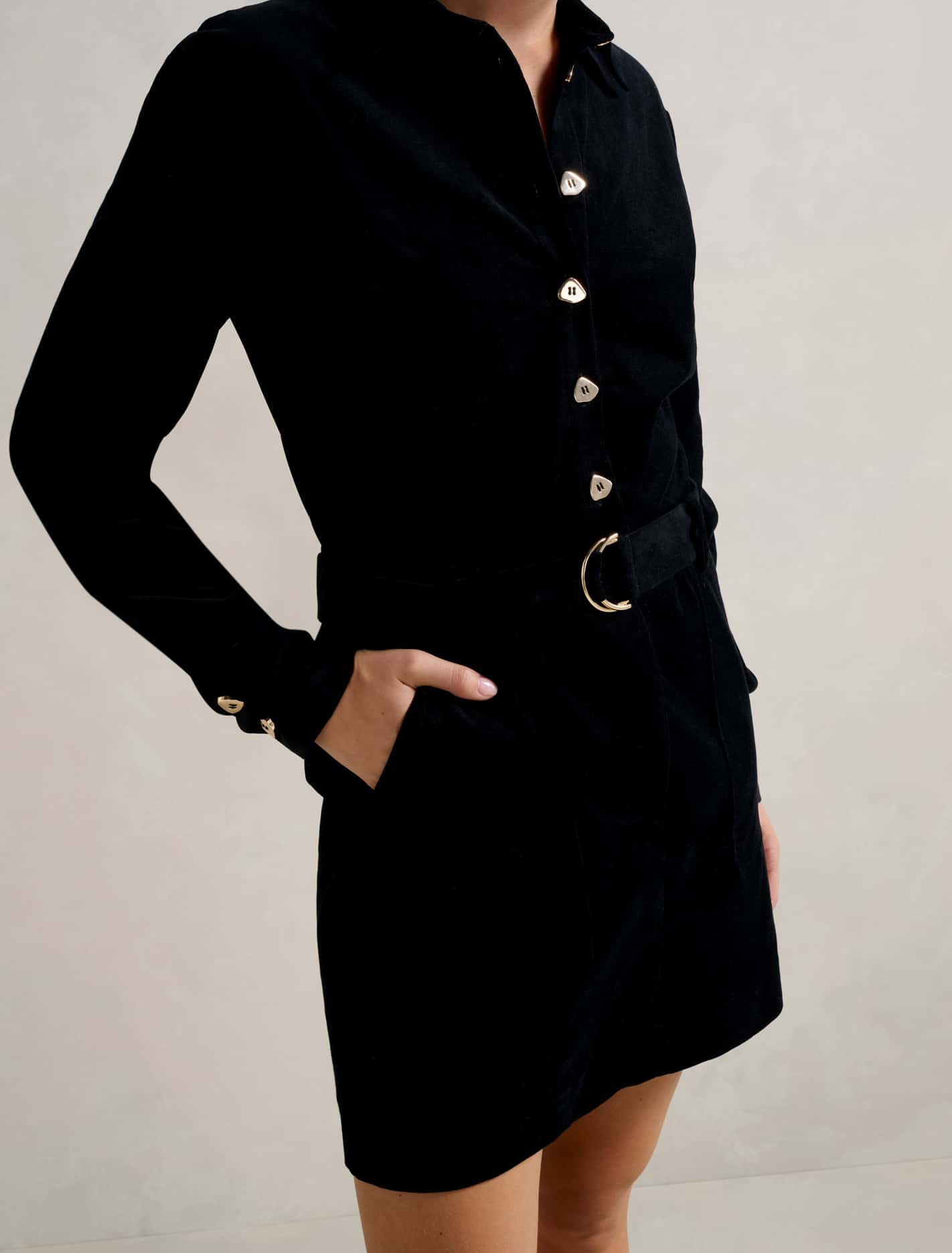 Tess Long Sleeve Cord Mini Dress Black