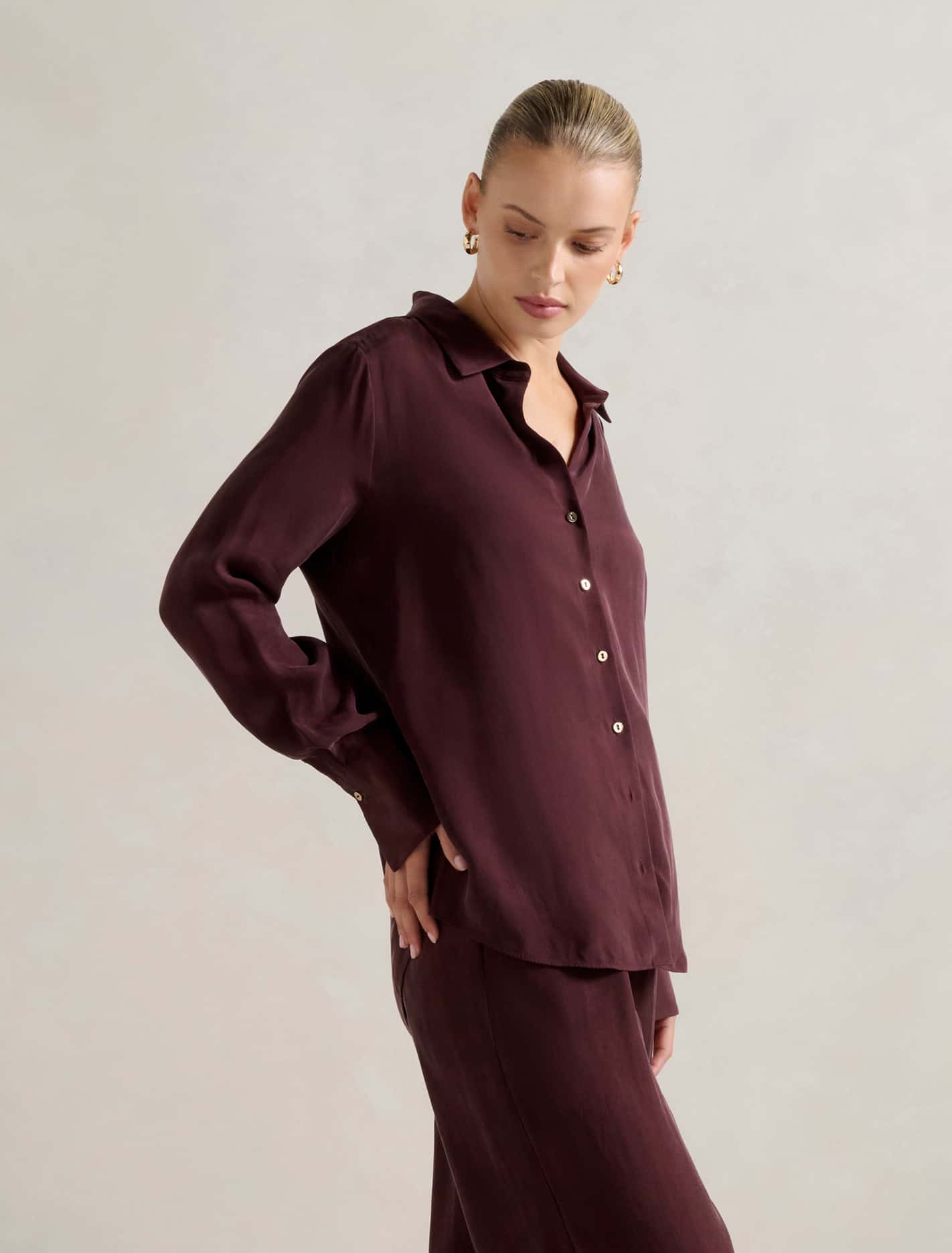 Bonnie Cupro Shirt Elderberry Co-ord