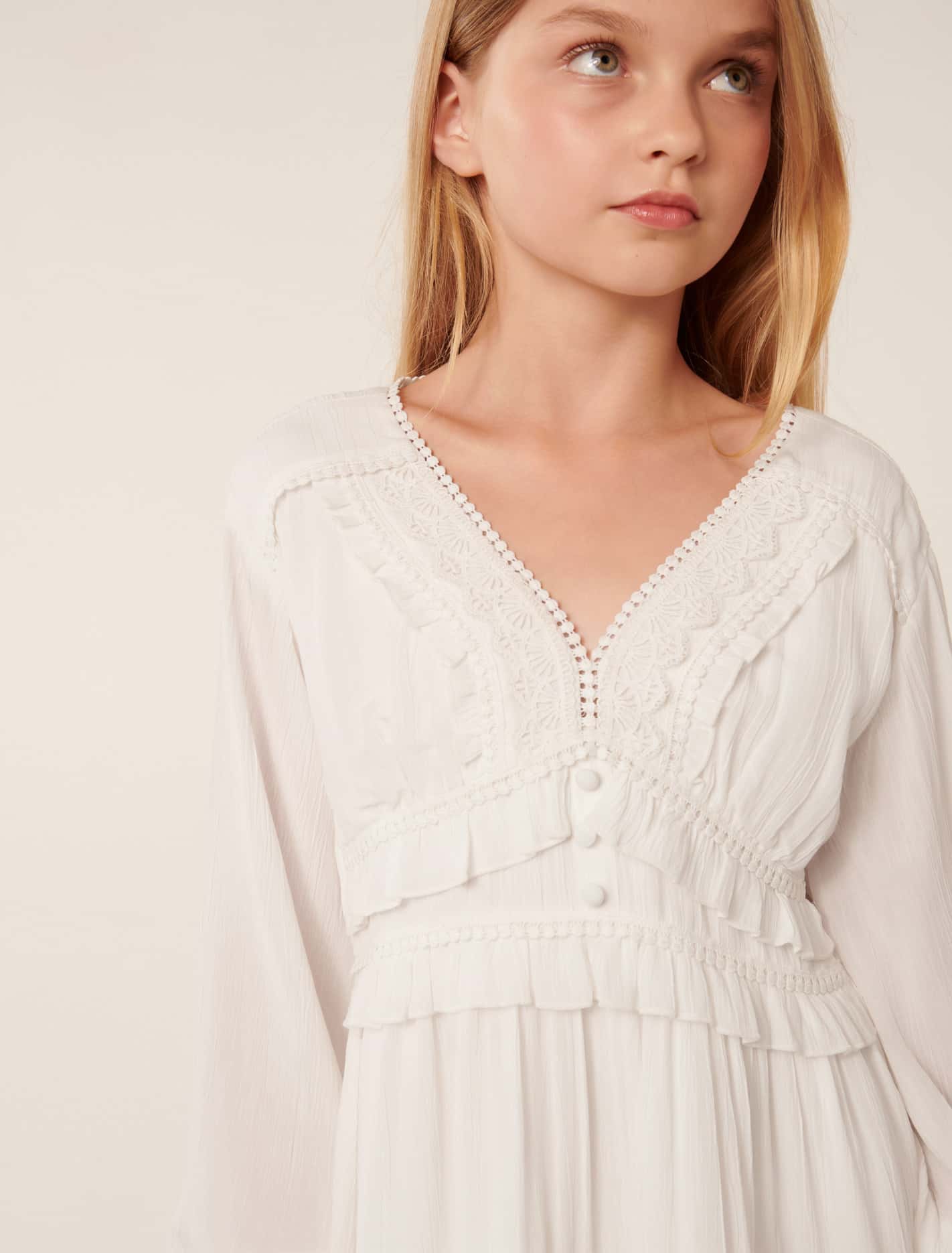 Everly Teen Lace Trim Dress White Cloud