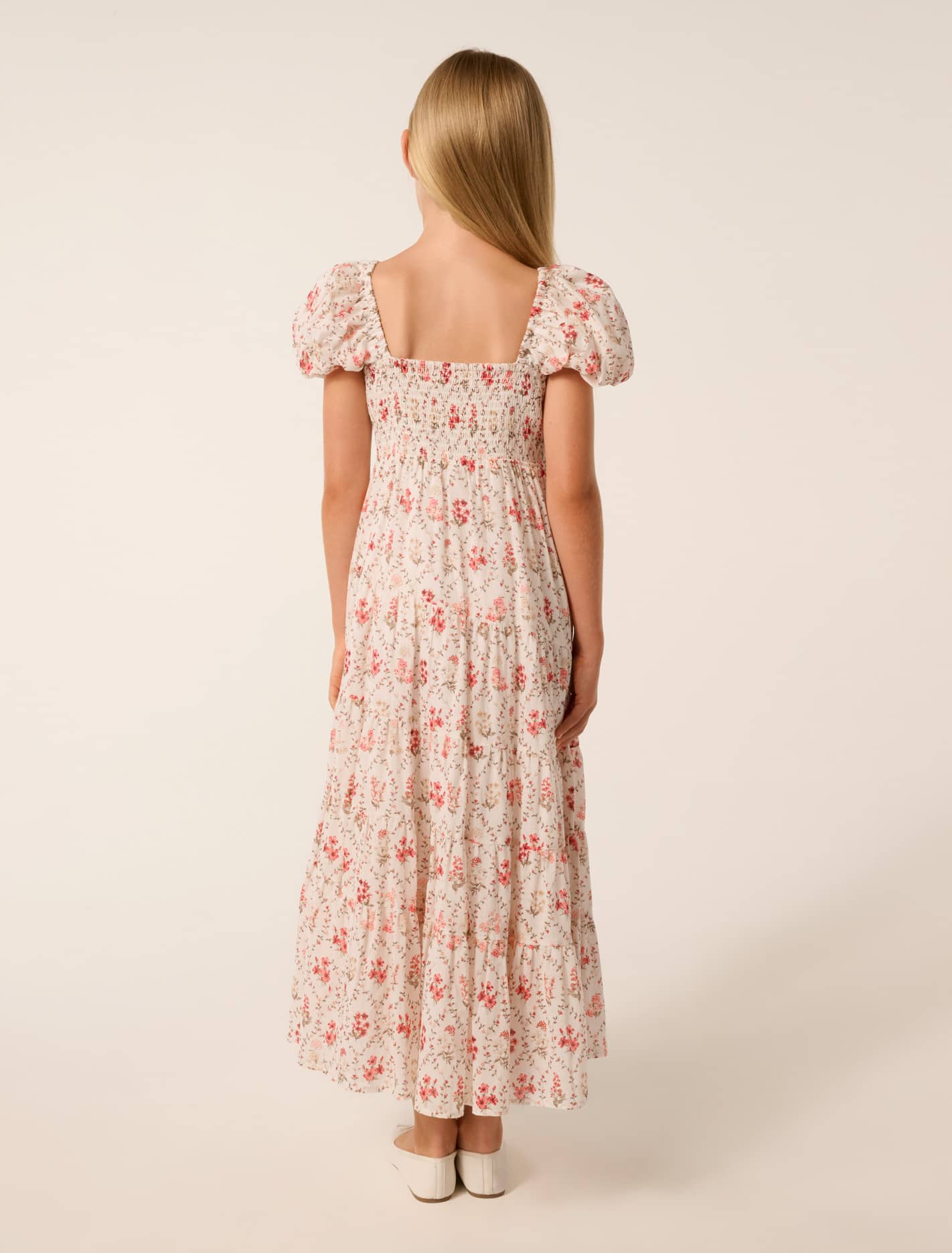 Mini Teen Puff Sleeve Maxi Dress Trellis Floral