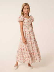 Mini Teen Puff Sleeve Maxi Dress Trellis Floral