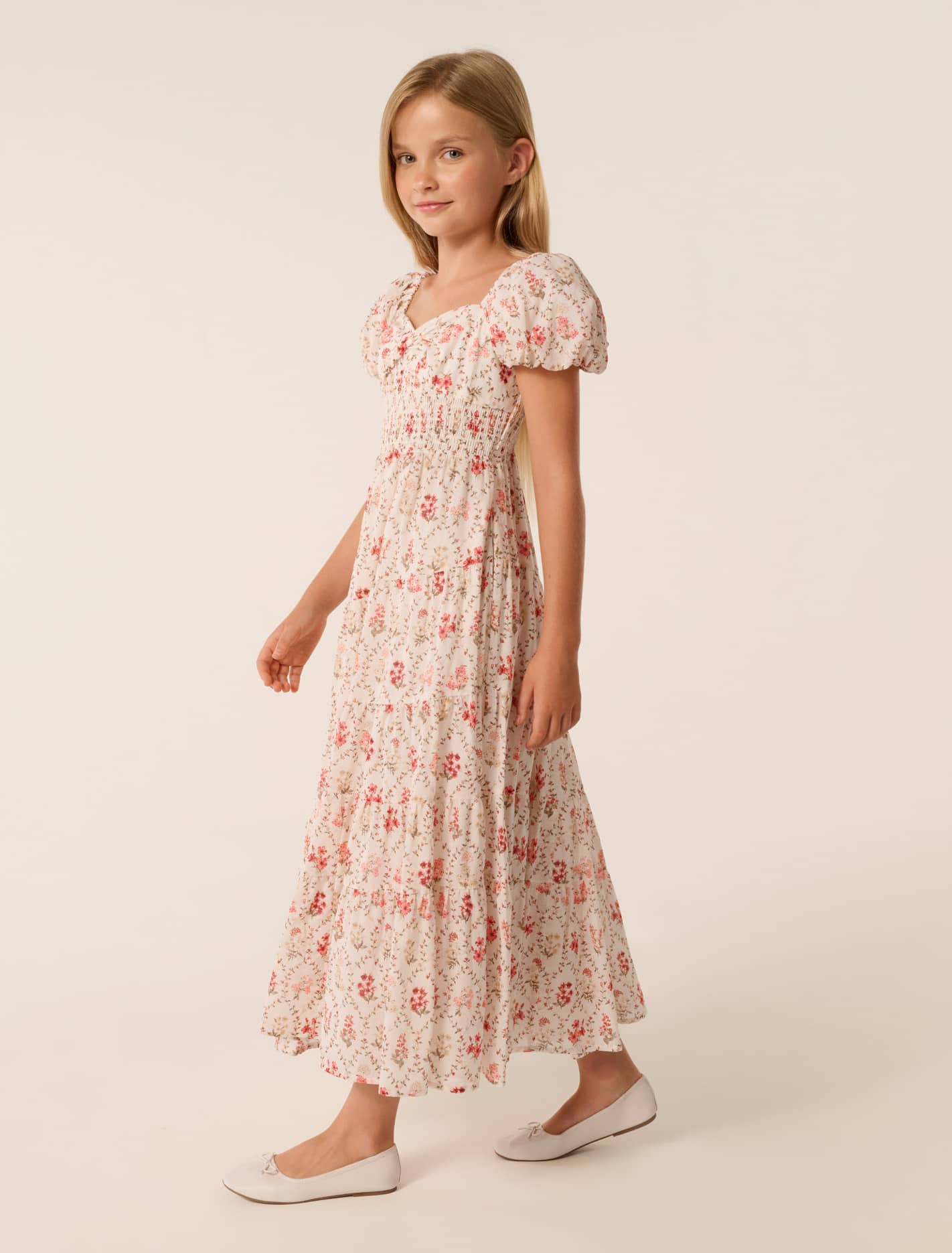 Mini Teen Puff Sleeve Maxi Dress Trellis Floral