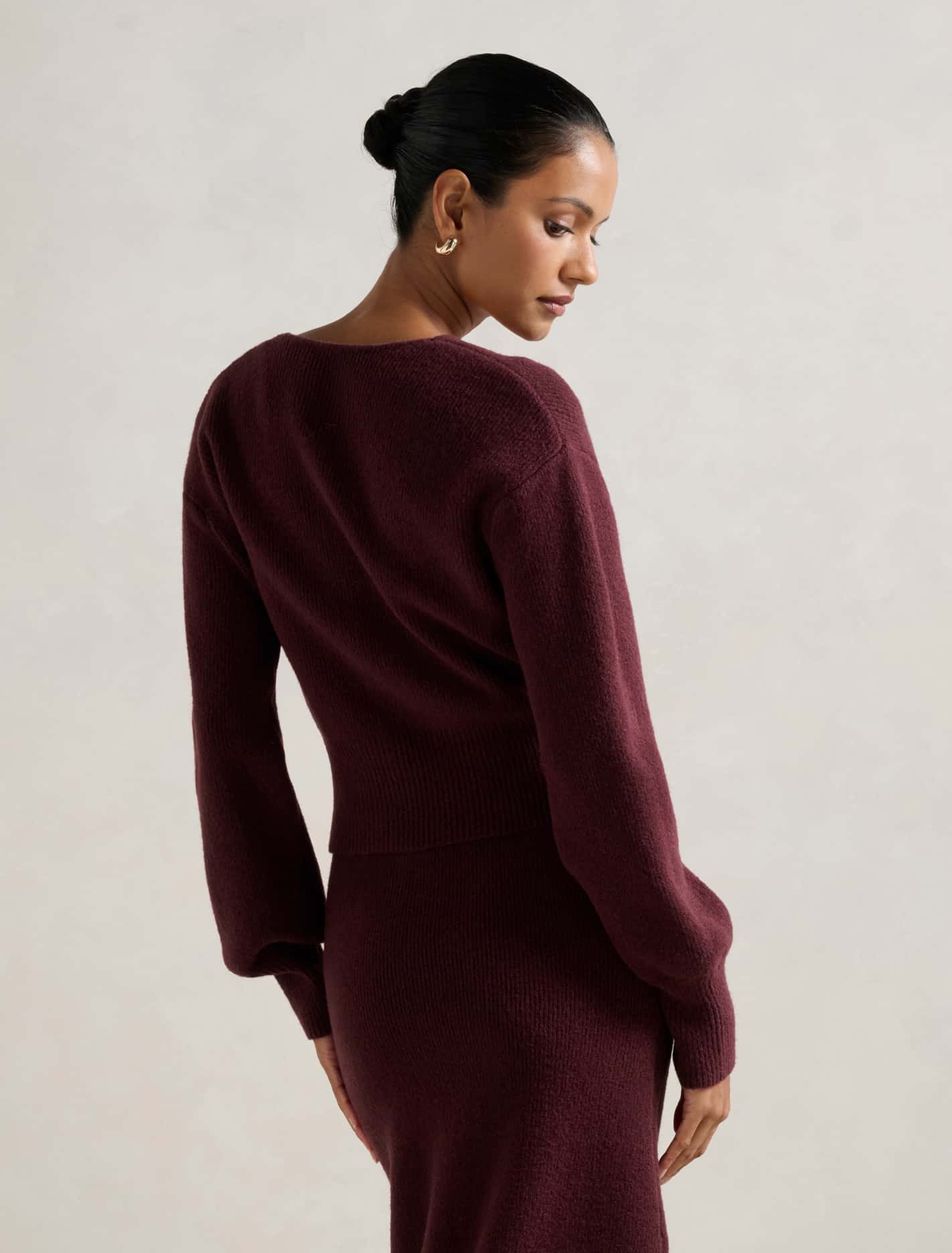 Sloane Petite Wrap Knit Sweater Mulled Wine