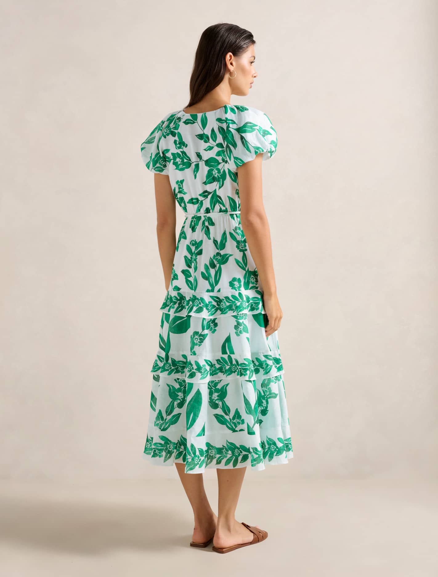 Iris Tiered Ruffle Midi Dress Mint Lantana Floral