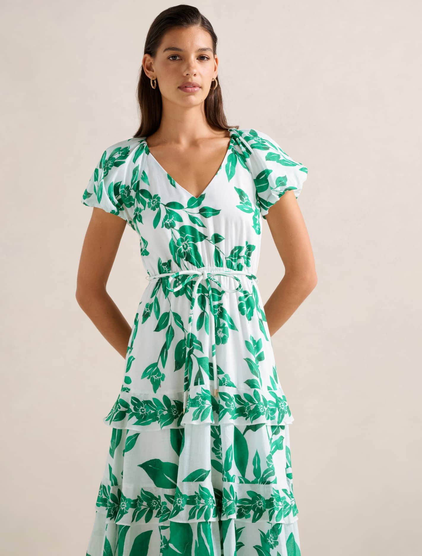 Iris Tiered Ruffle Midi Dress Mint Lantana Floral