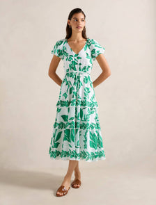 Iris Tiered Ruffle Midi Dress Mint Lantana Floral