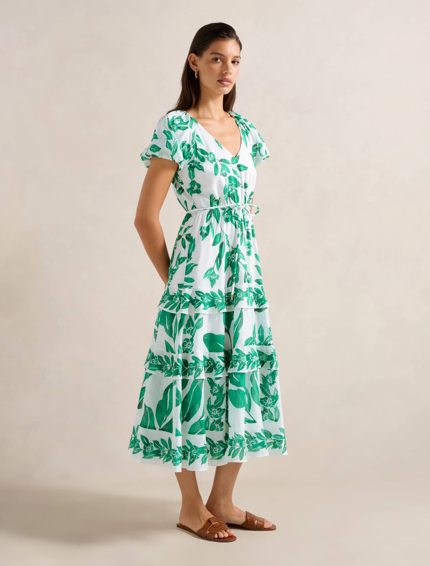 Iris Tiered Ruffle Midi Dress Mint Lantana Floral