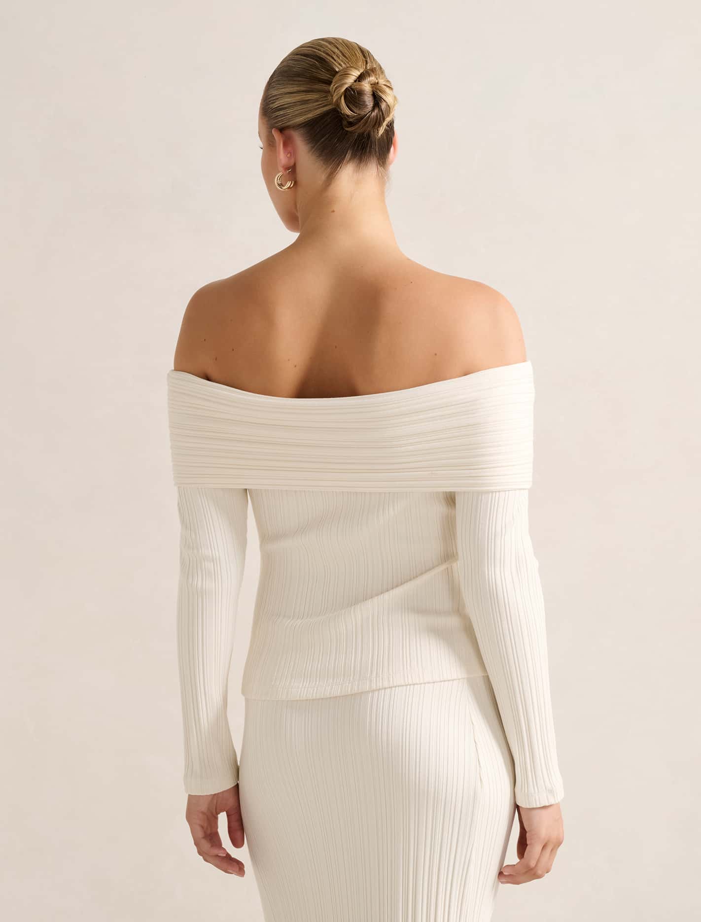 Maribella Rib Bardot Top Cream Co-ord