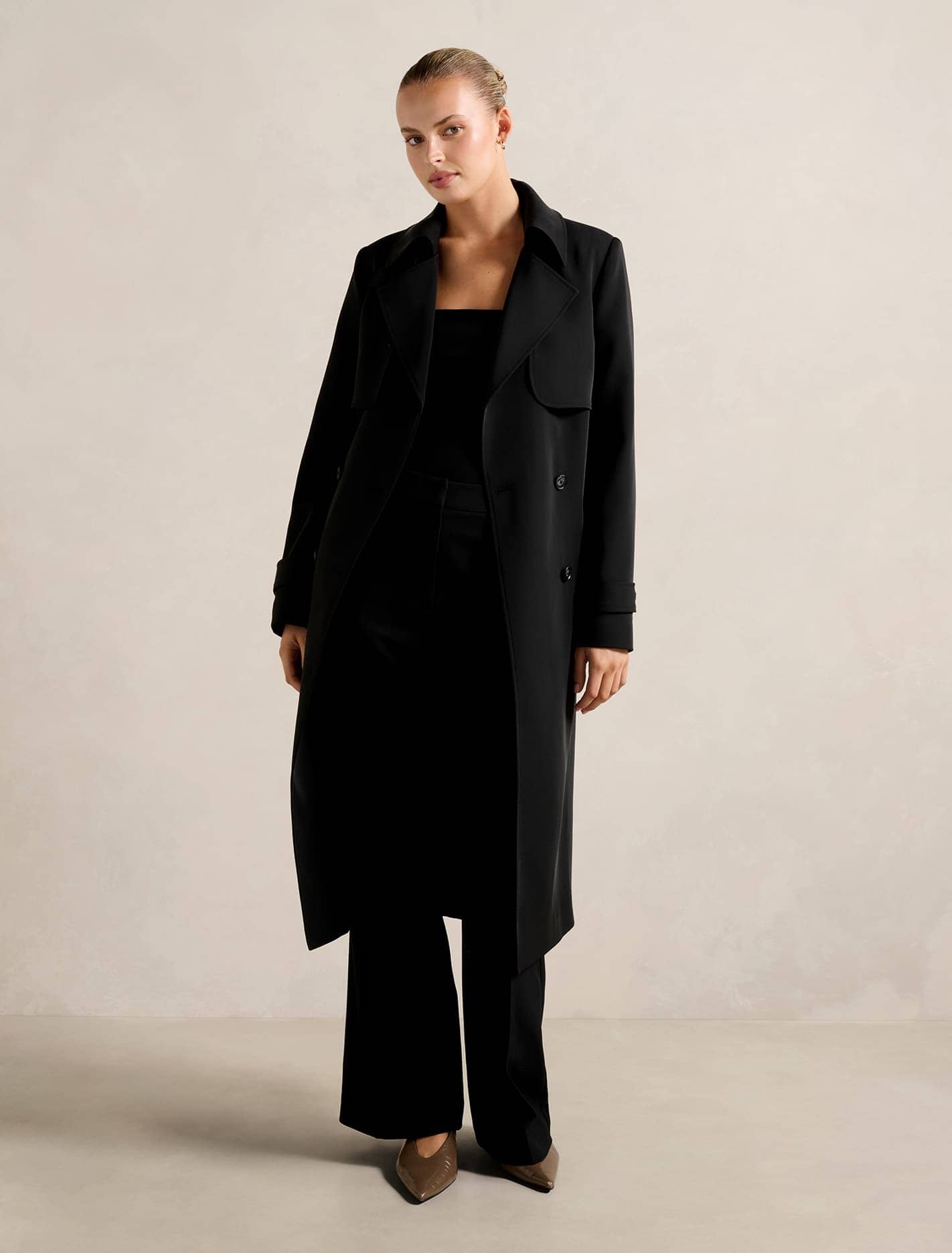 Delilah Soft Trench Coat Black