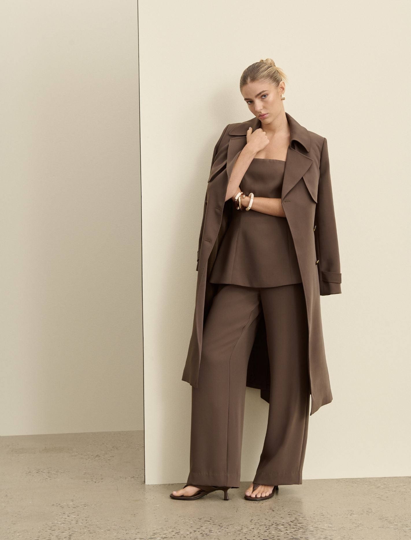Delilah Soft Trench Coat Chocolate Set