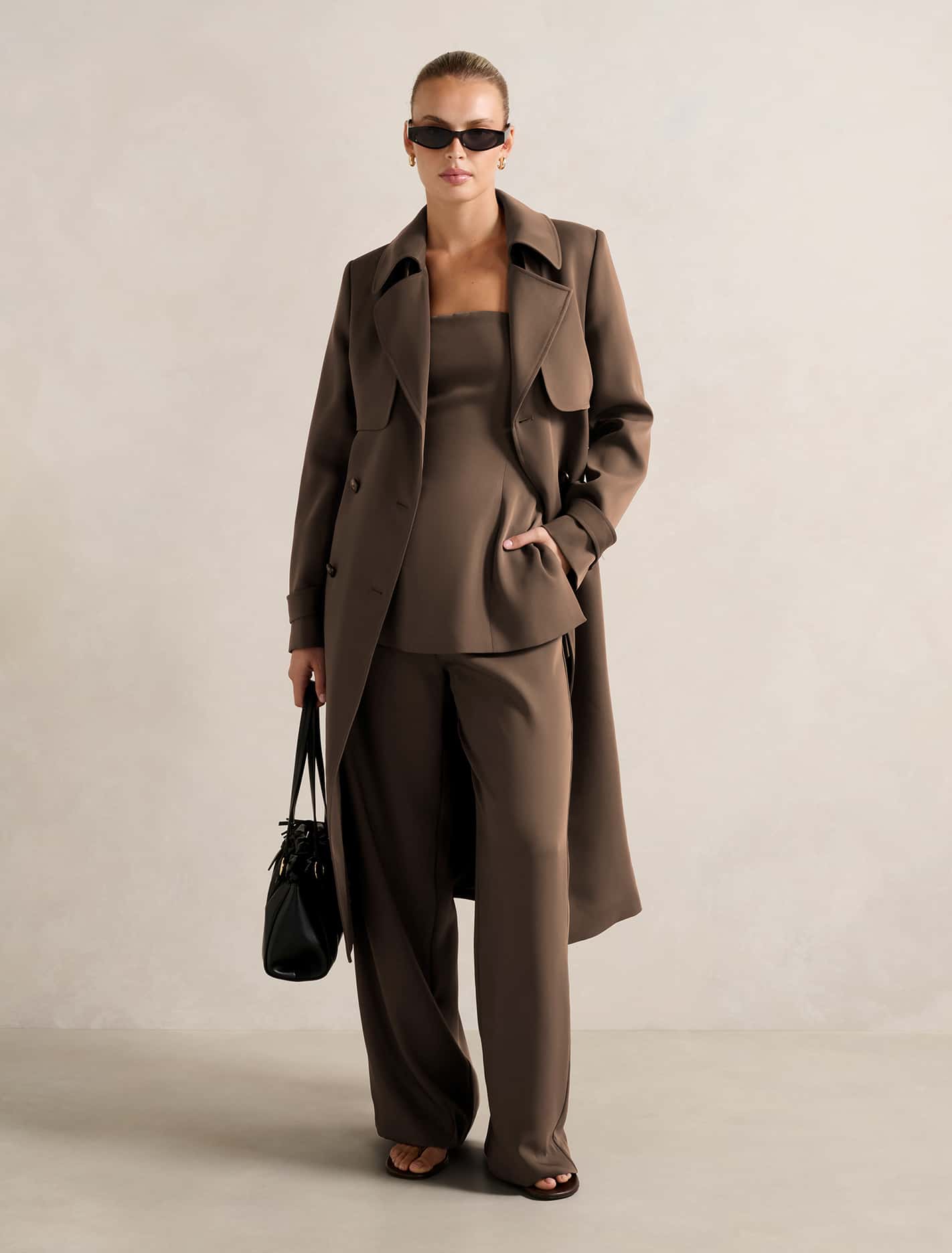 Delilah Soft Trench Coat Chocolate Set
