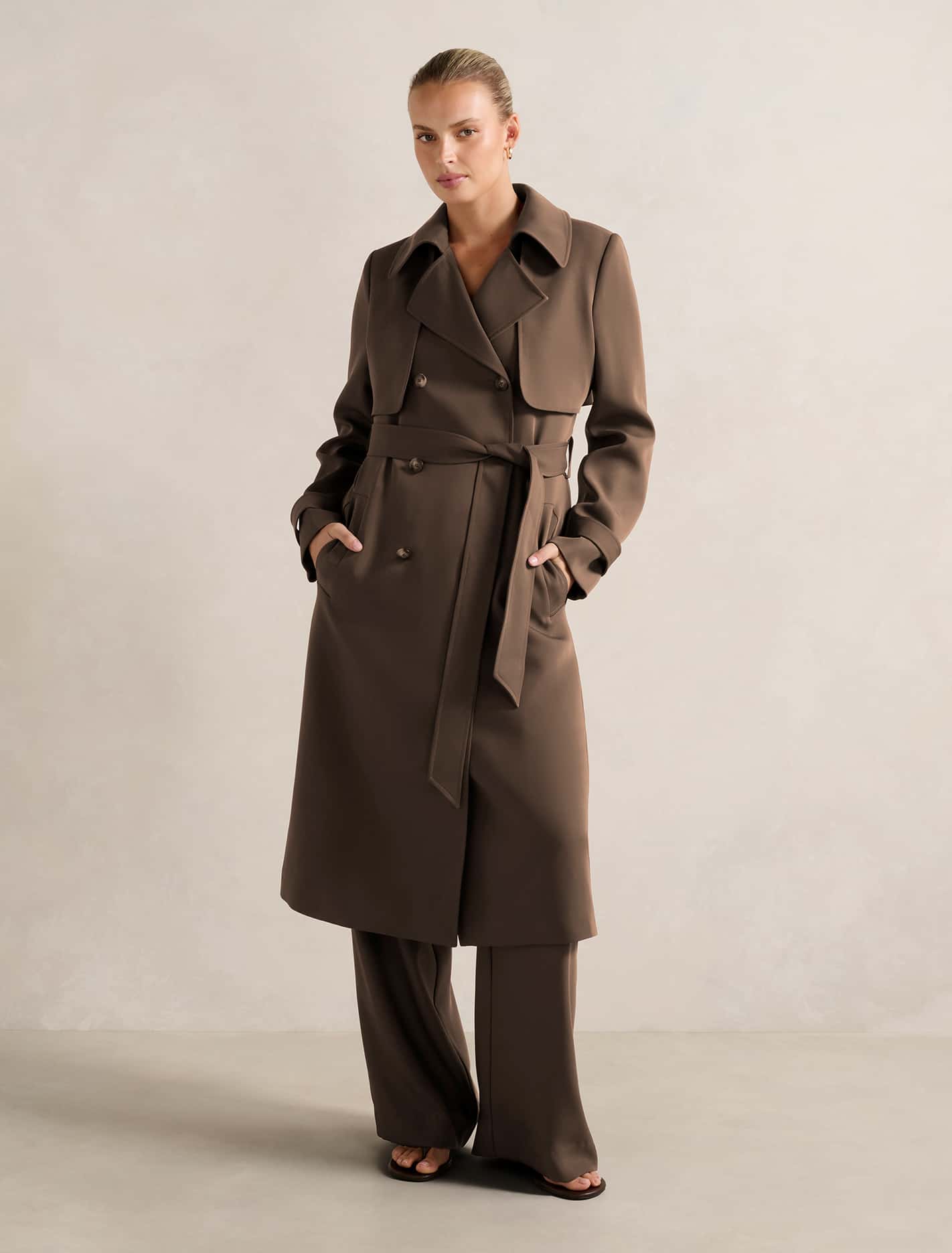 Delilah Soft Trench Coat Chocolate Set