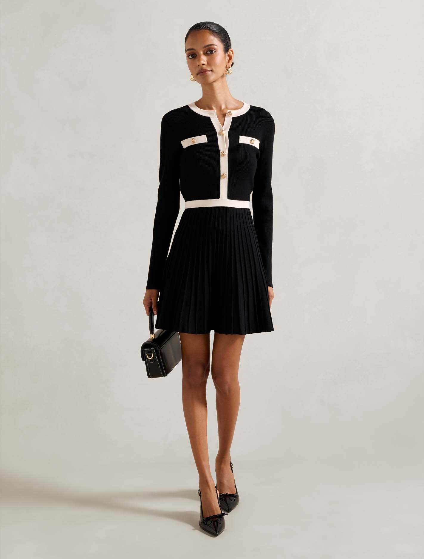 Avery Petite Knit Mini Dress Mono Tipped