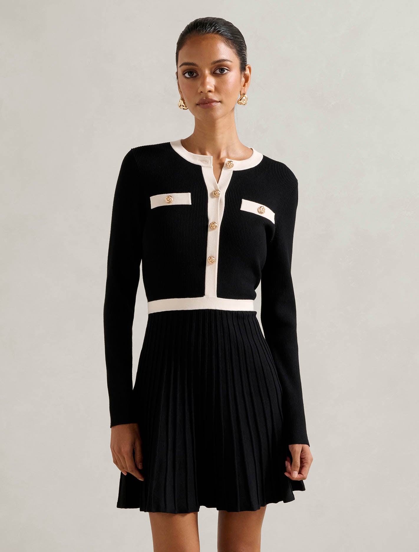 Avery Petite Knit Mini Dress Mono Tipped