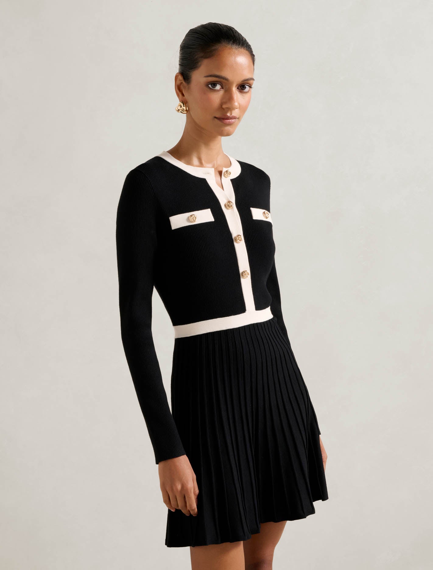 Avery Petite Knit Mini Dress Mono Tipped