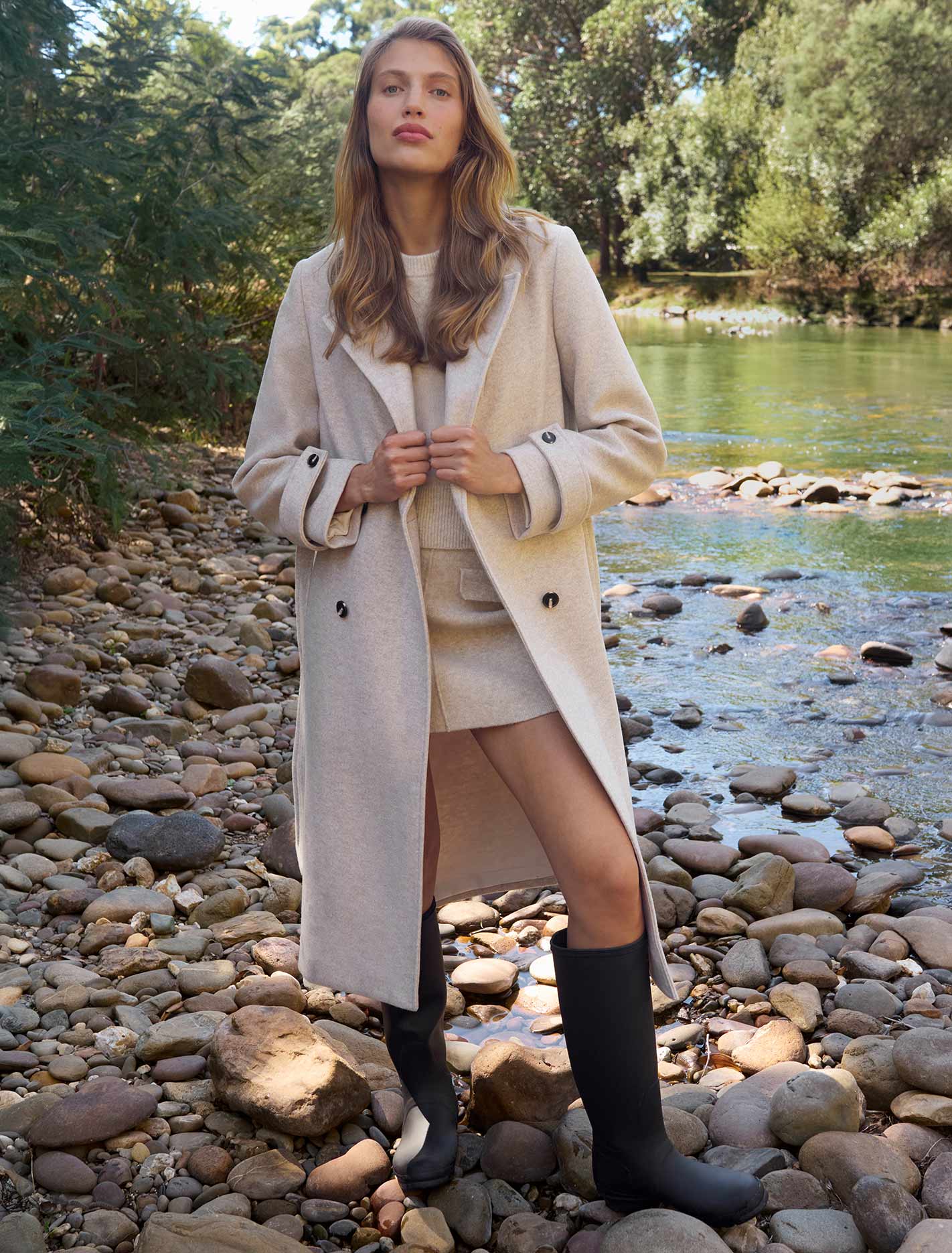 Cara Double Breasted Wrap Coat Mink Marle