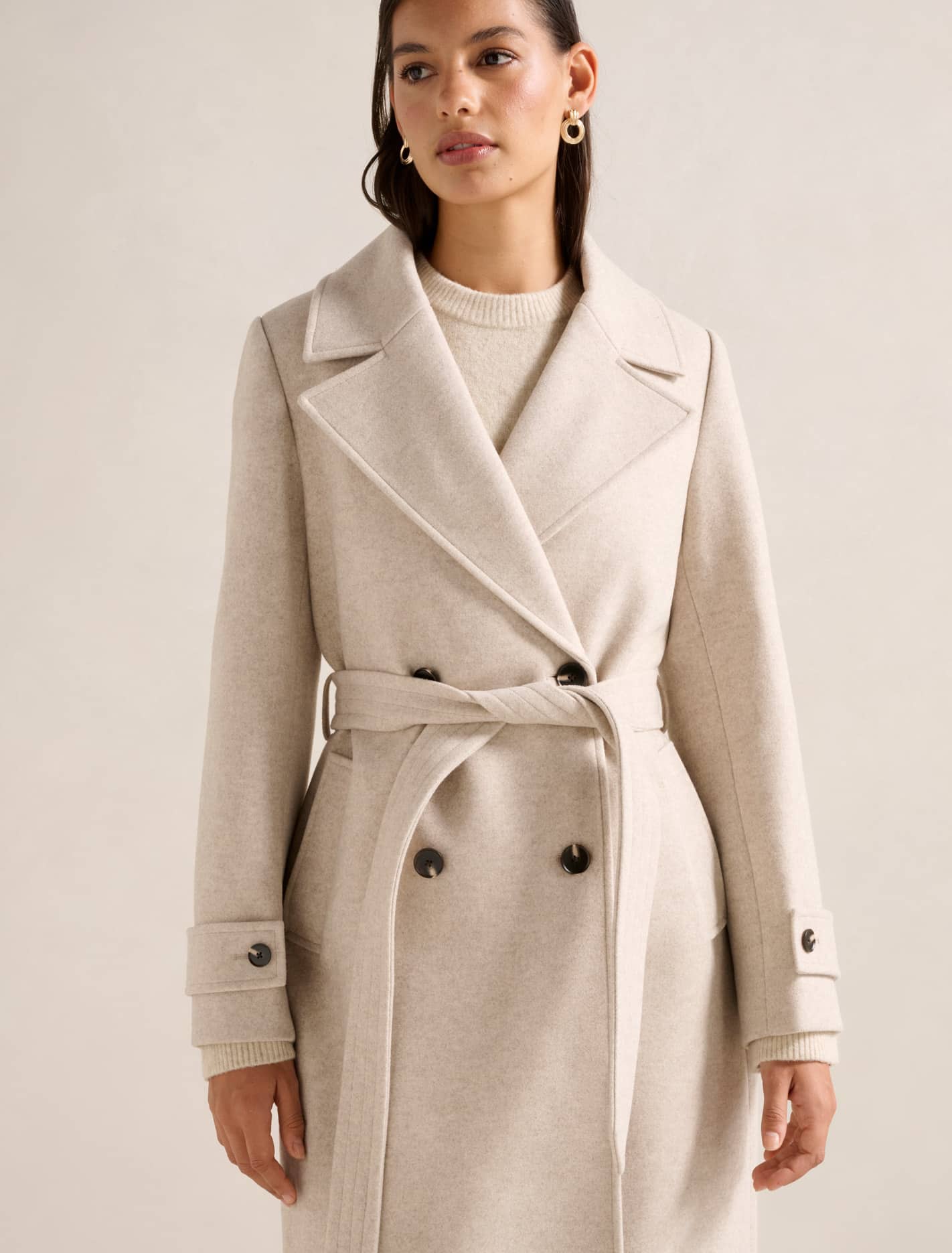 Cara Double Breasted Wrap Coat Mink Marle