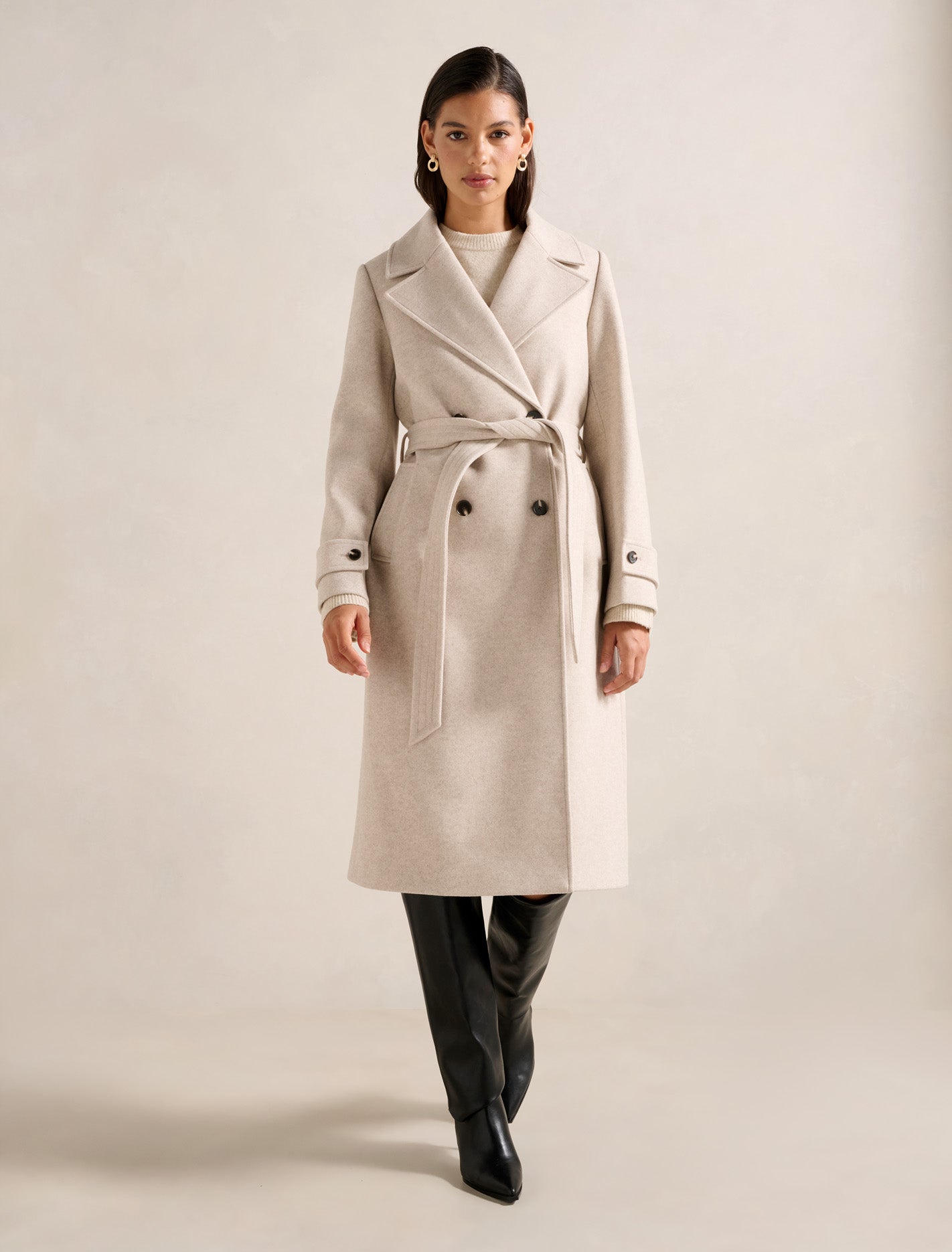Cara Double Breasted Wrap Coat Mink Marle