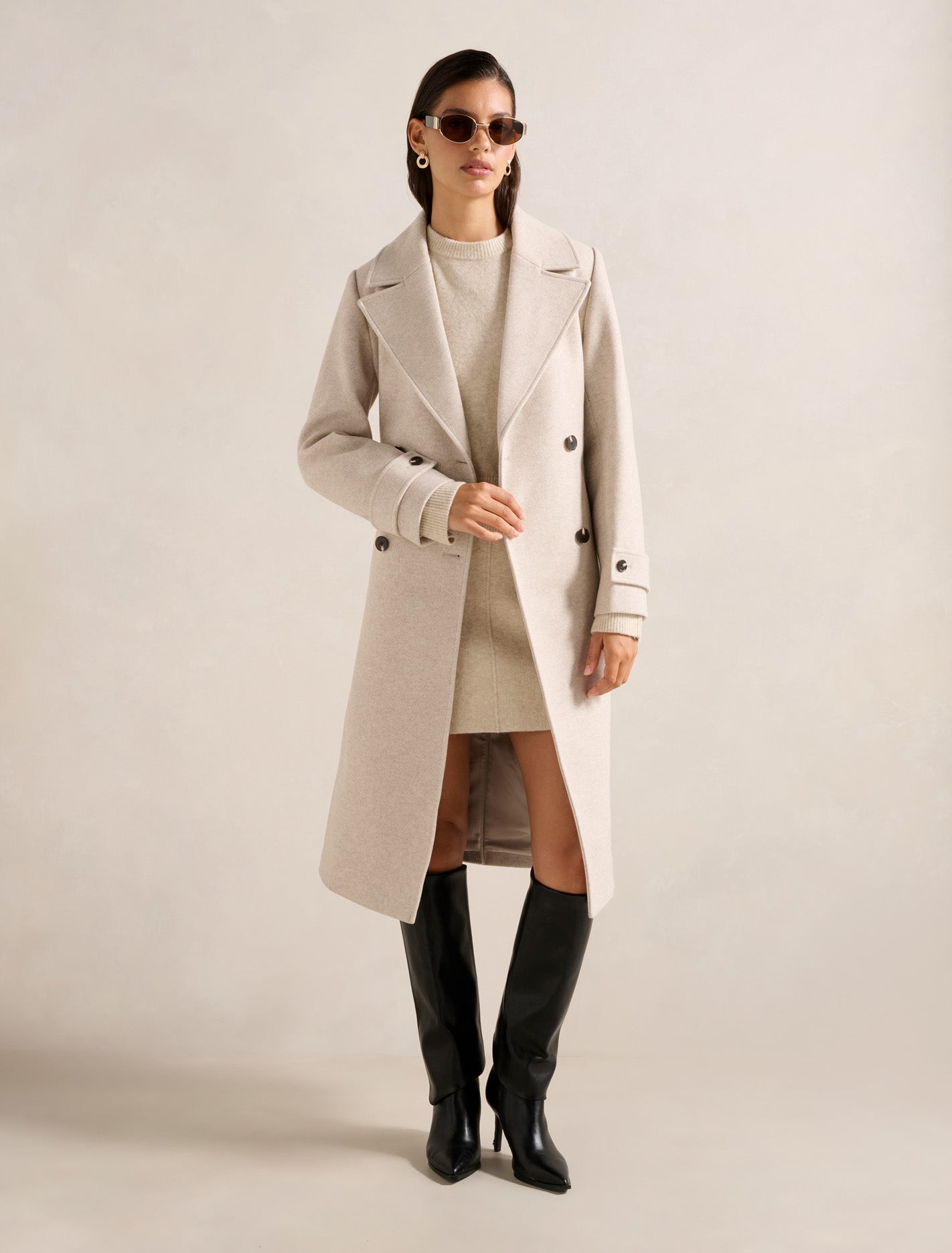Cara Double Breasted Wrap Coat Mink Marle