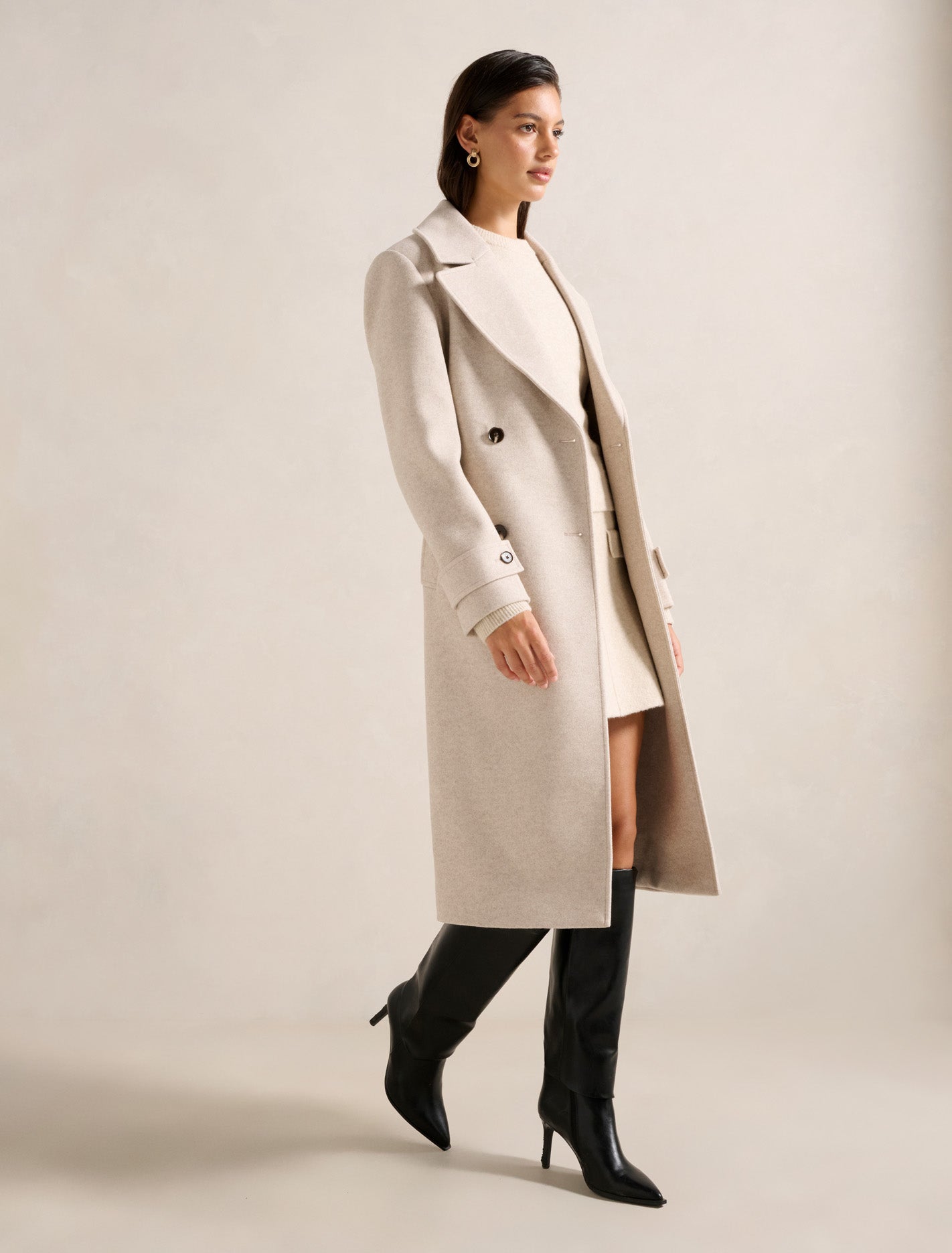 Cara Double Breasted Wrap Coat Mink Marle