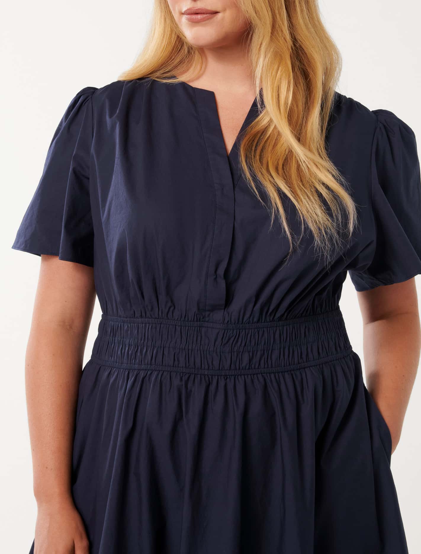 Eleanor Curve Puff Sleeve Tiered Midi Navy