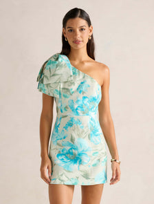 Darcy One Shoulder Bow Mini Dress Mint Lyell Floral