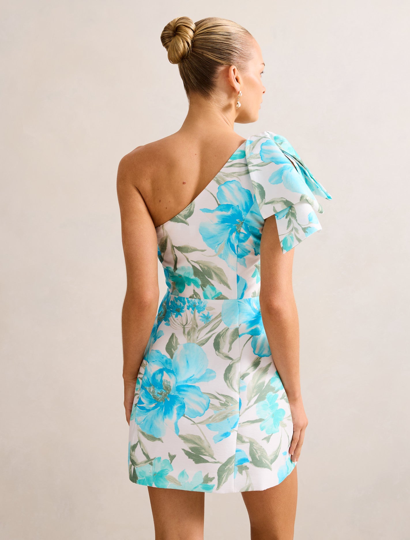 Darcy One Shoulder Bow Mini Blue Lyell Floral
