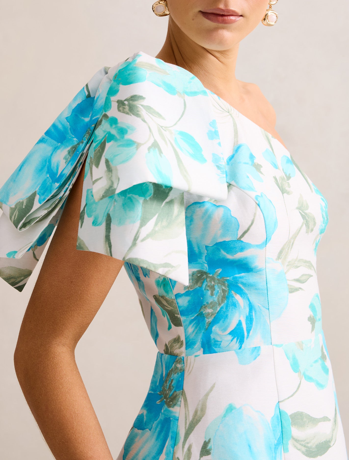 Darcy One Shoulder Bow Mini Blue Lyell Floral