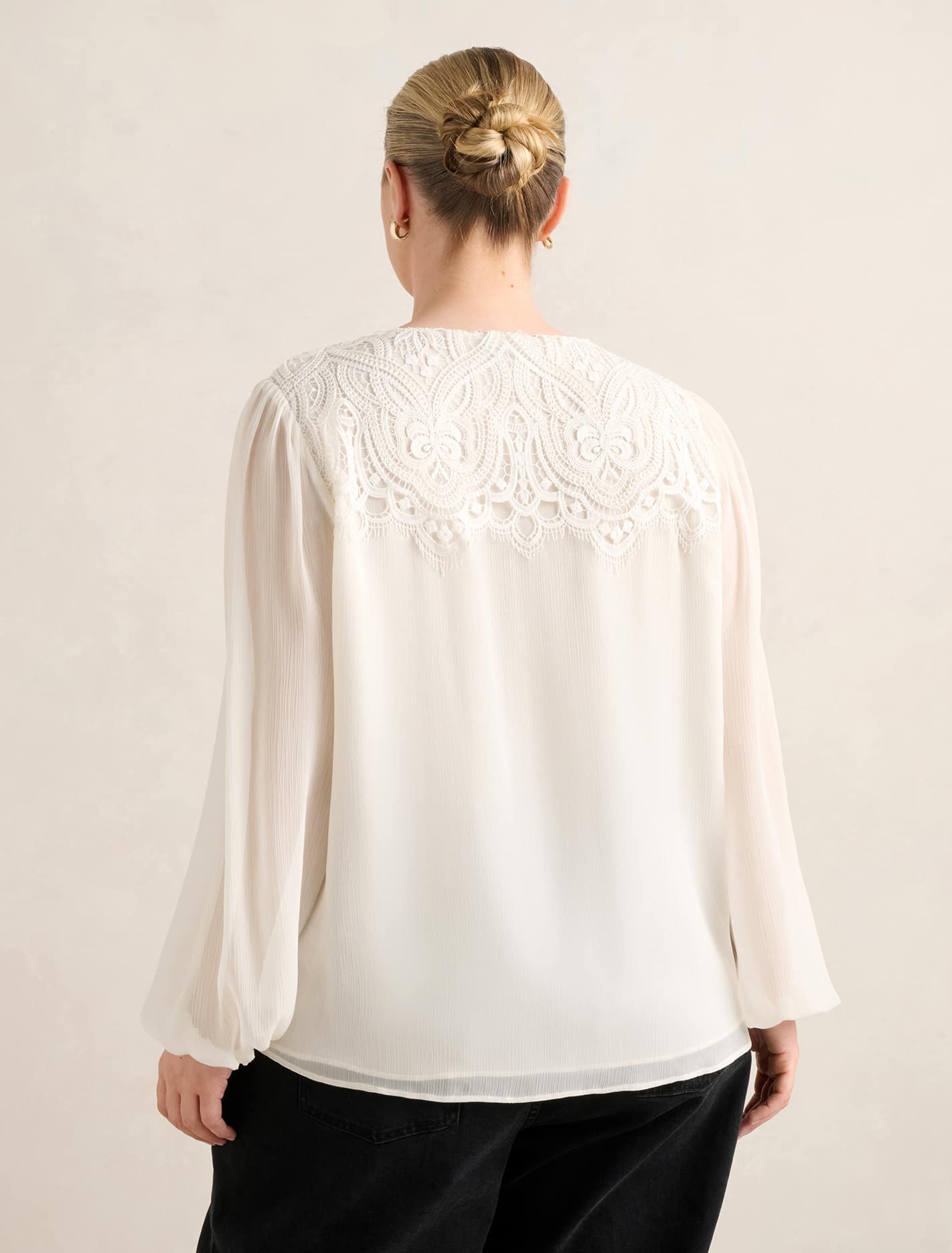 Zoe Curve Lace Yoke Blouse Ivory