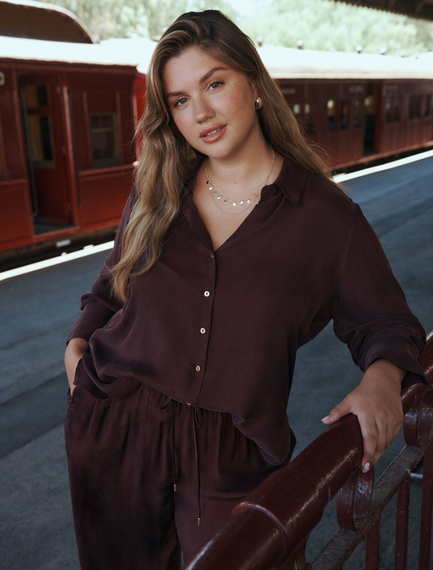 Bonnie Curve Cupro Shirt Elderberry Co-ord