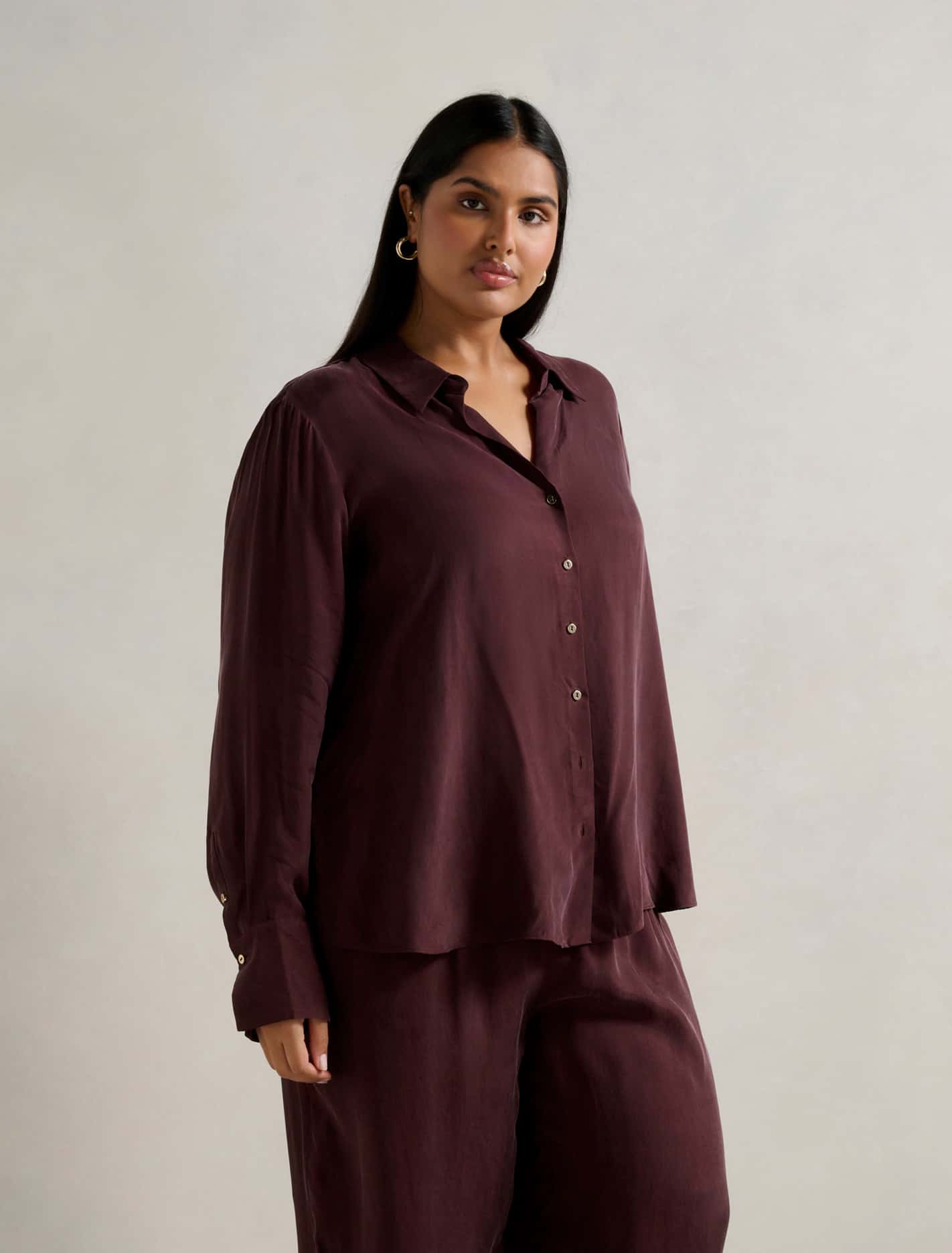 Bonnie Curve Cupro Shirt Elderberry Co-ord