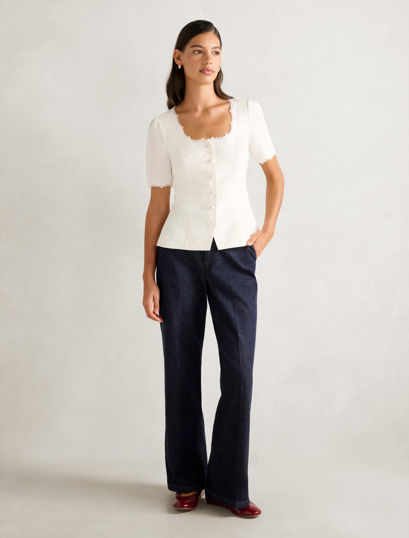 Thea Tailored Top Porcelain