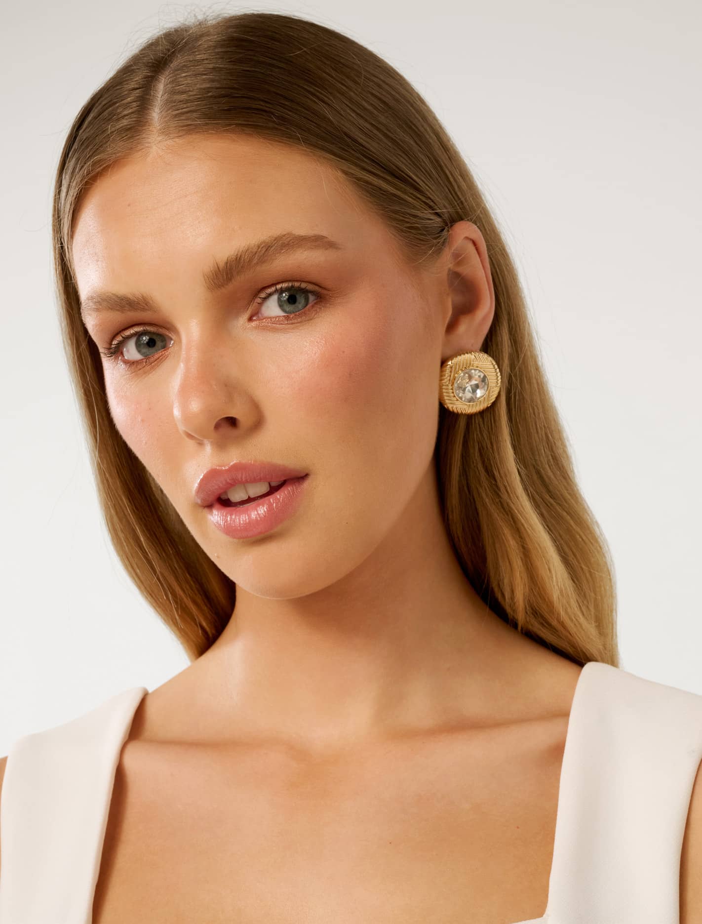 Signature Reese Stone Stud Earrings Gold
