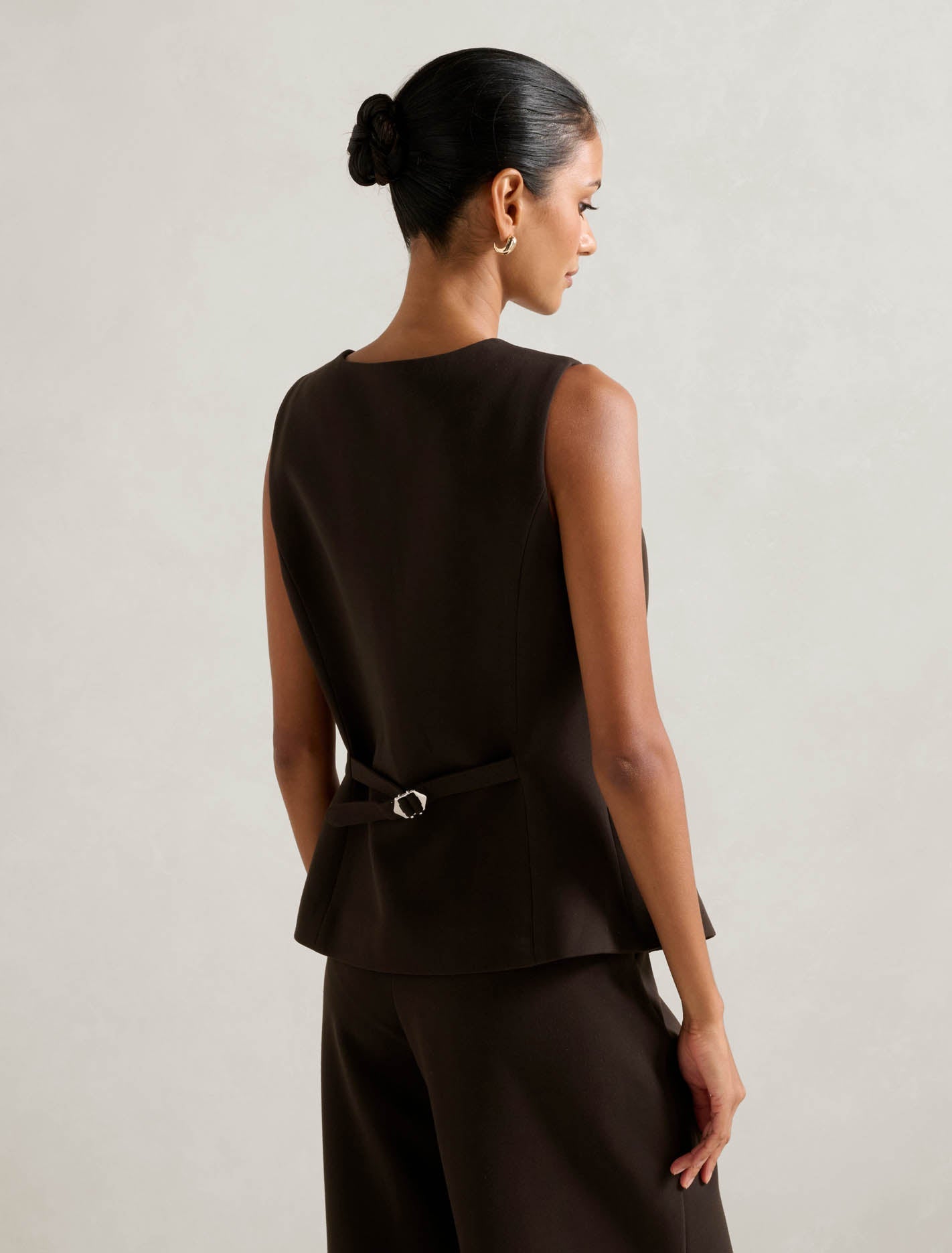 Orla Petite High Neck Waistcoat Chocolate Co-ord