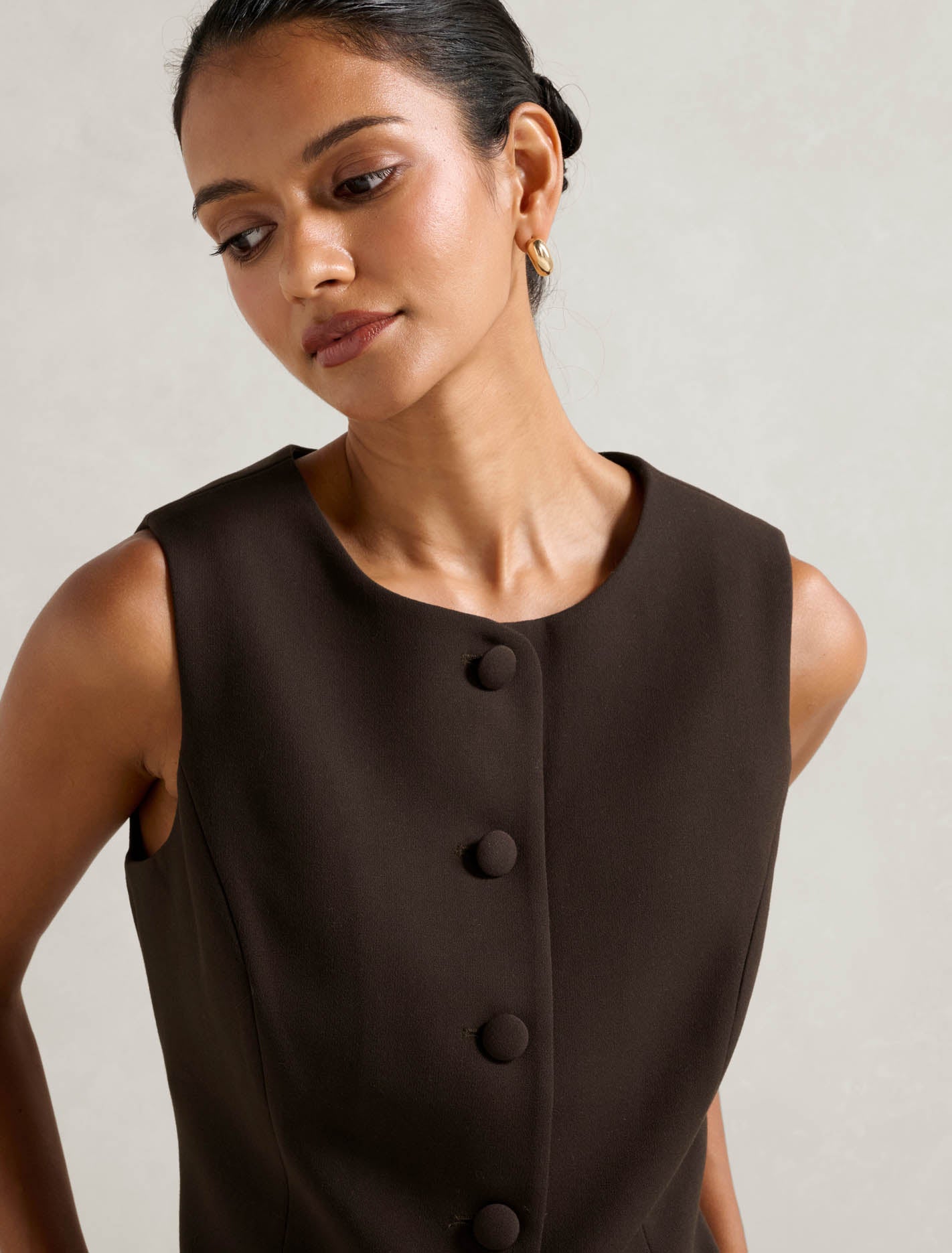 Orla Petite High Neck Waistcoat Chocolate Co-ord