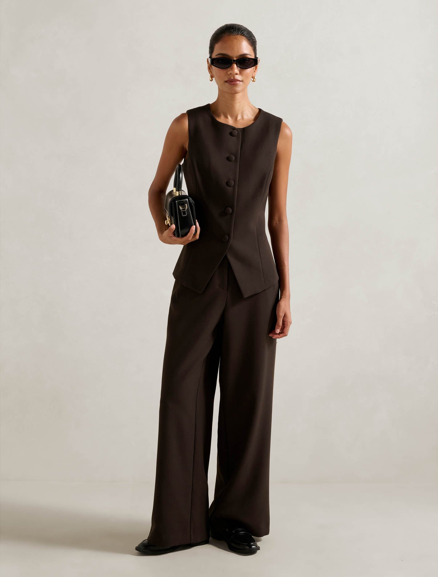 Orla Petite High Neck Waistcoat Chocolate Co-ord